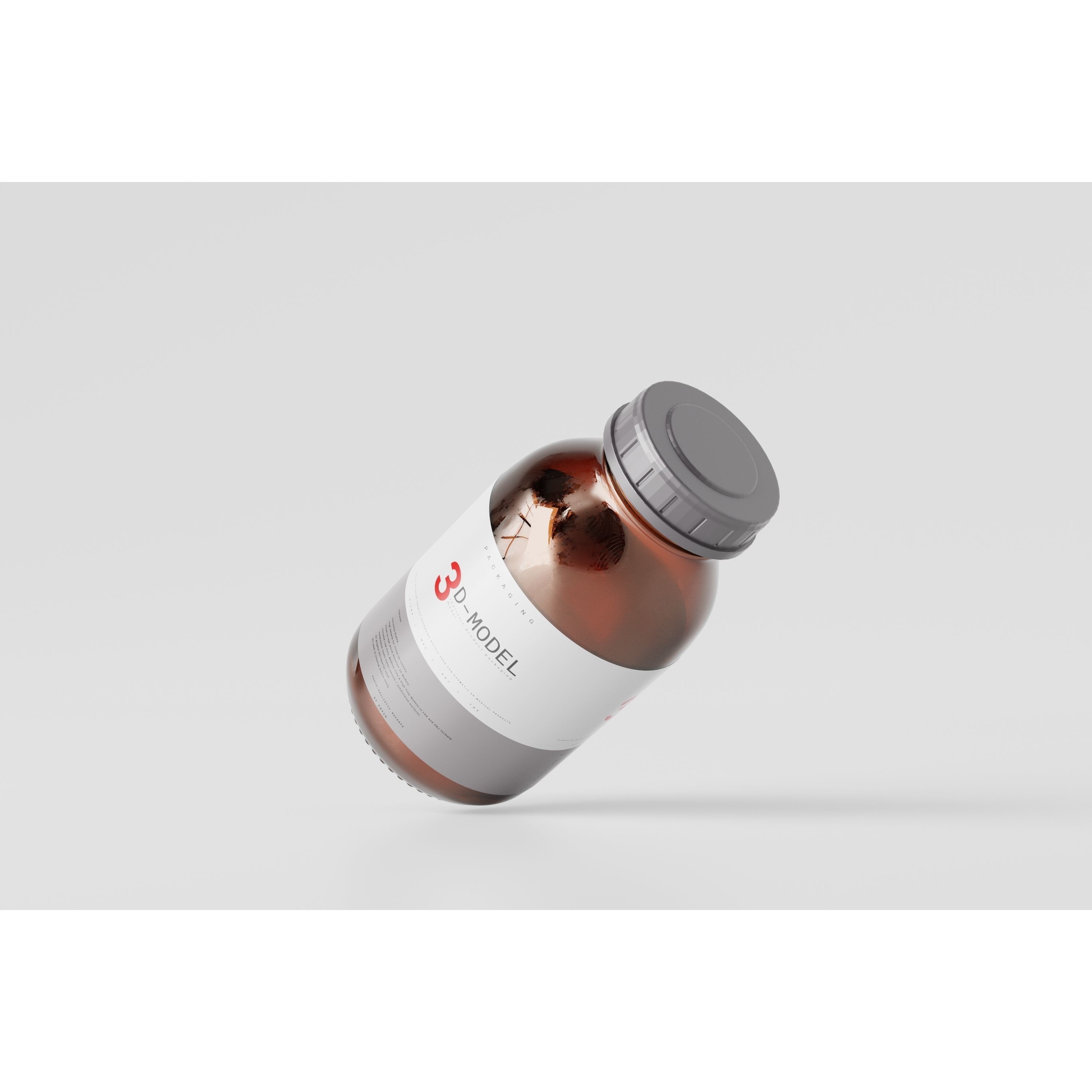 Amber Glass Cosmetic Packaging Bottle - Low-Poly 3D Model - View 4