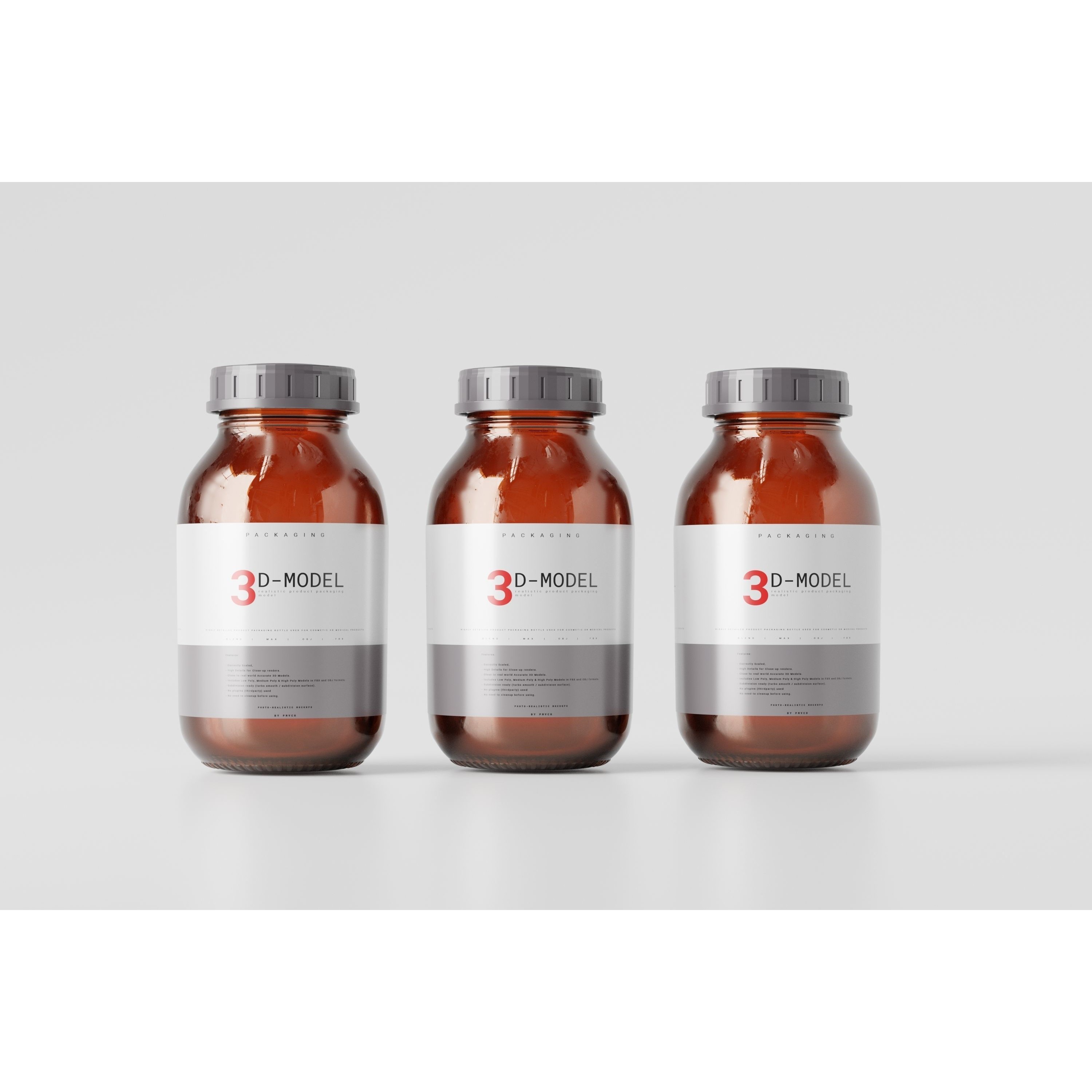 Amber Glass Cosmetic Packaging Bottle - Low-Poly 3D Model - View 6