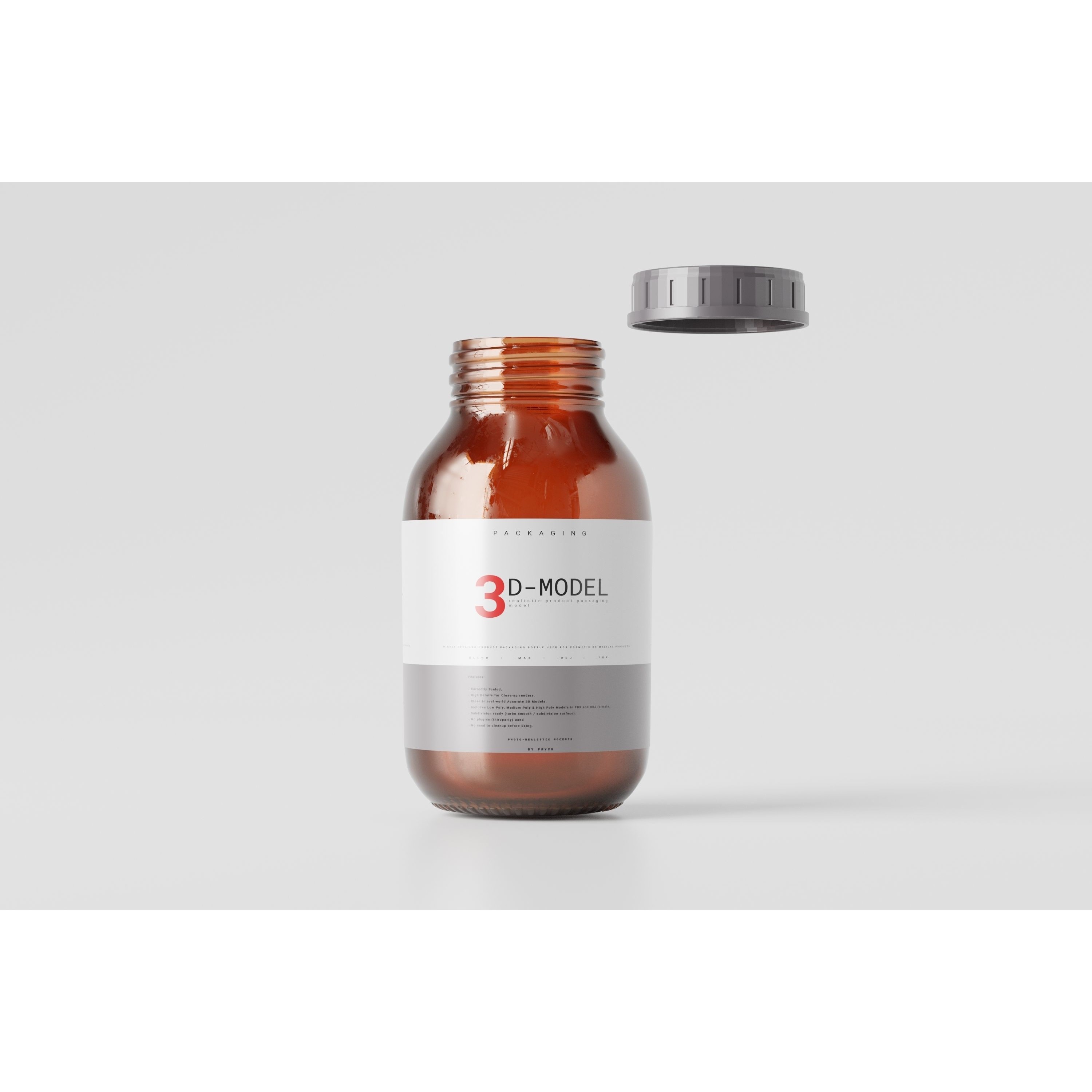 Amber Glass Cosmetic Packaging Bottle - Low-Poly 3D Model - View 8