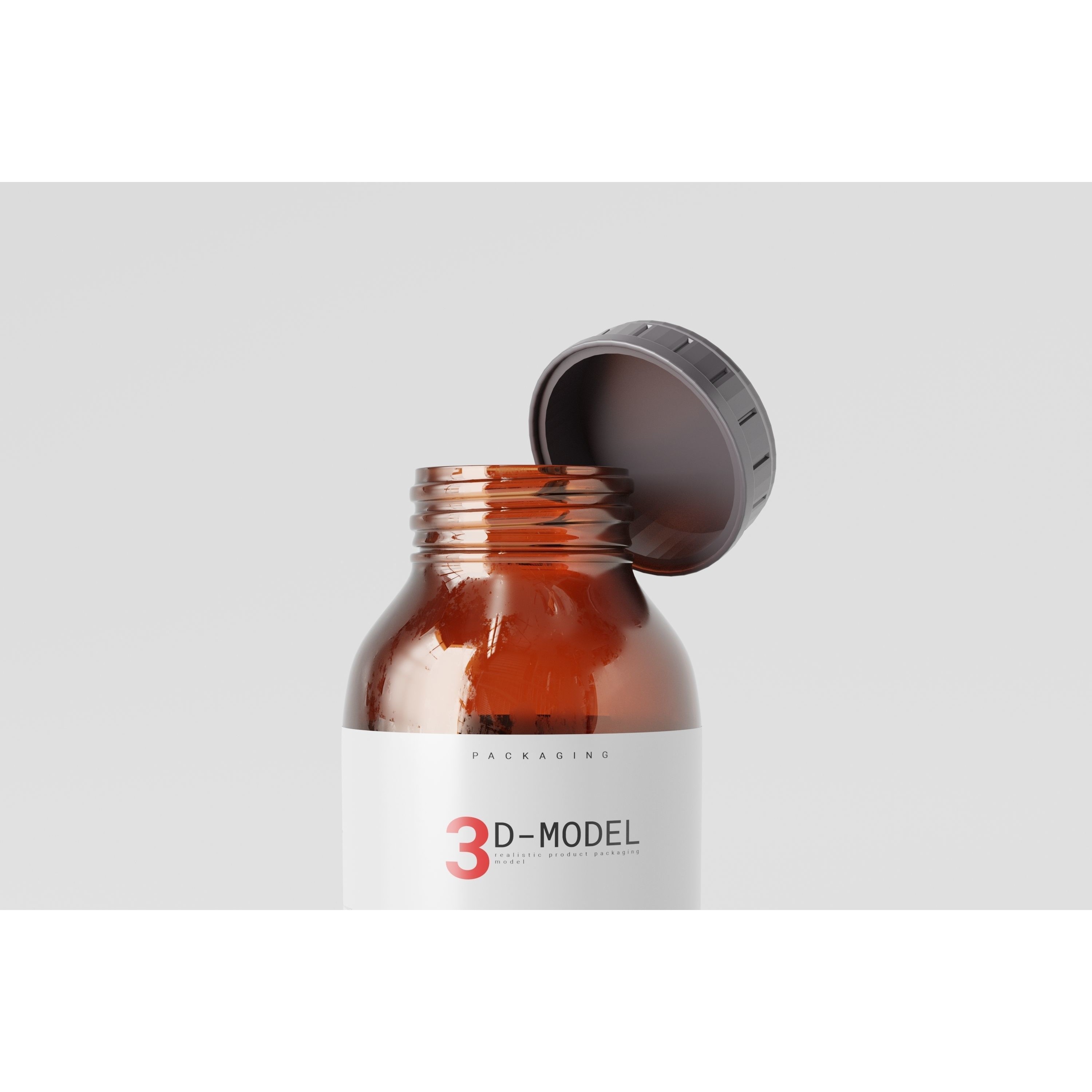 Amber Glass Cosmetic Packaging Bottle - Low-Poly 3D Model - View 9