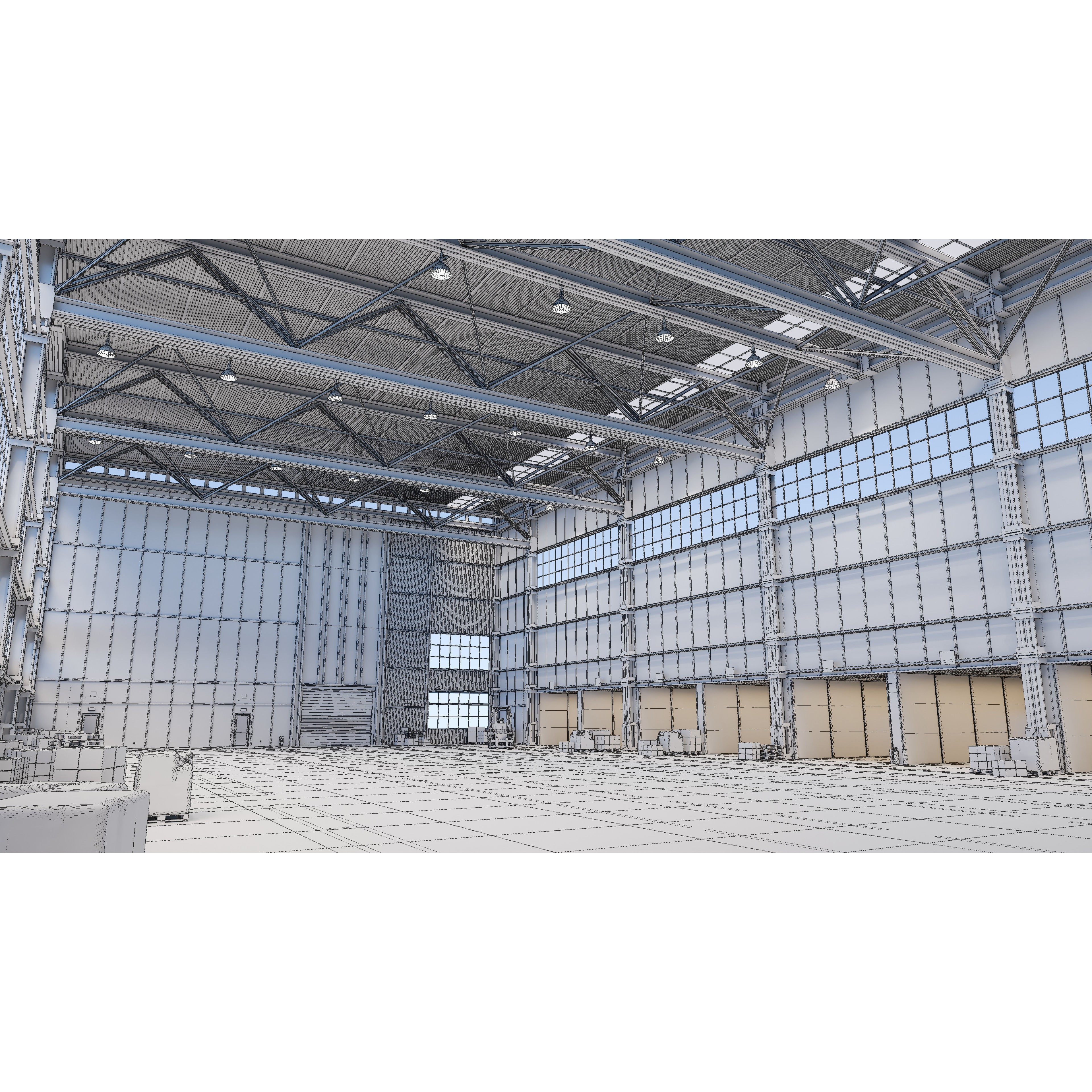 Industrial Warehouse 3D Model – High Poly Architectural Asset, Blender, FBX, OBJ - View 12