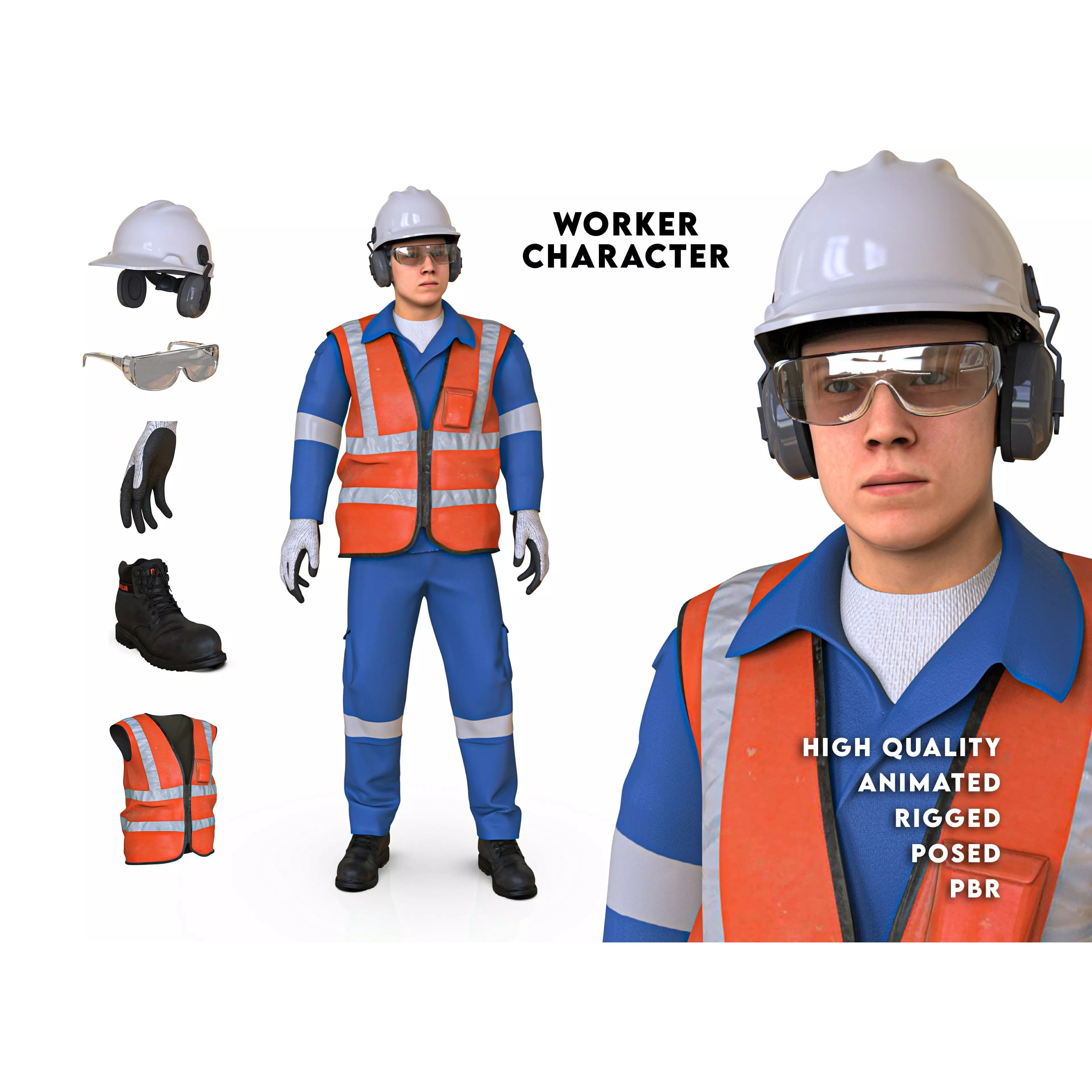 Worker Character 3D Model – Rigged Low-Poly Animated Asset, FBX - View 2