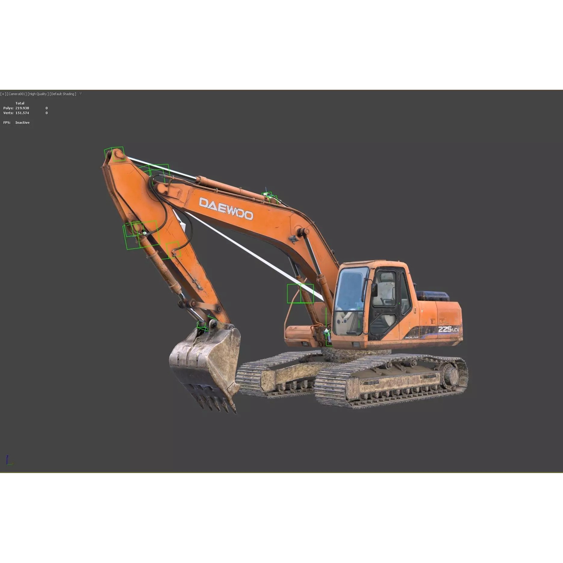 Daewoo Solar 225 LC-V 3D Model – Rigged Low-Poly PBR Excavator for Games - View 10
