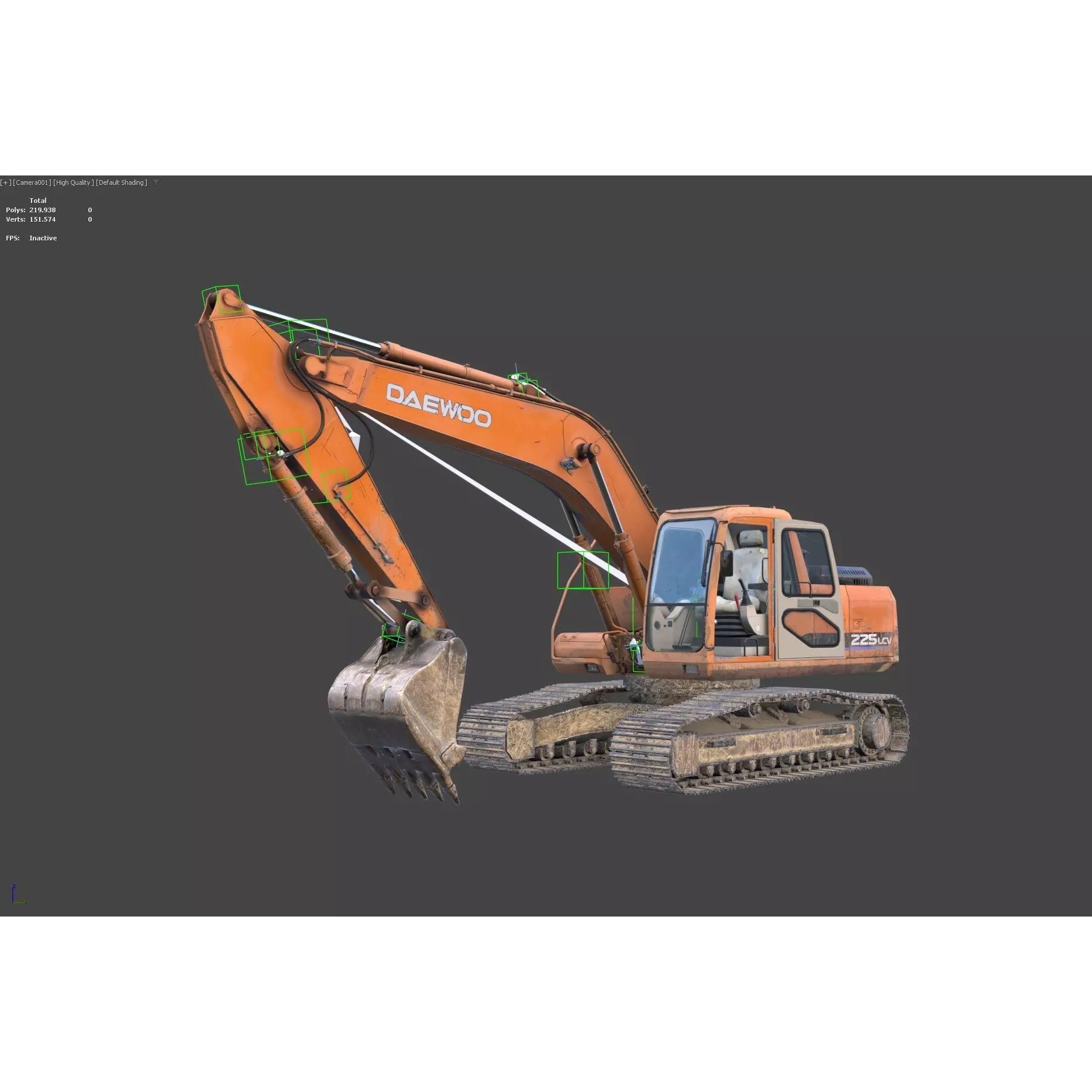 Daewoo Solar 225 LC-V 3D Model – Rigged Low-Poly PBR Excavator for Games - View 13