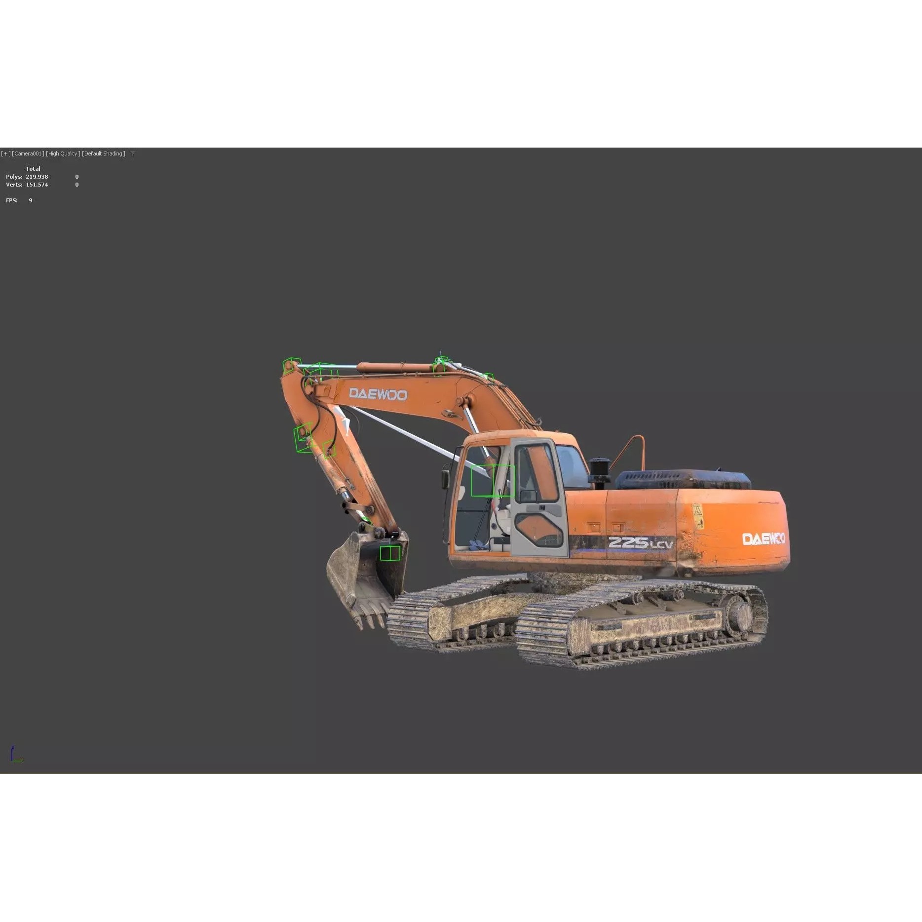 Daewoo Solar 225 LC-V 3D Model – Rigged Low-Poly PBR Excavator for Games - View 14