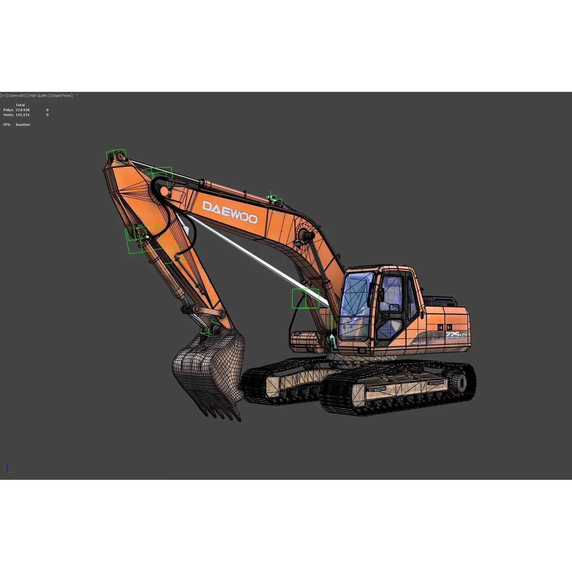 Daewoo Solar 225 LC-V 3D Model – Rigged Low-Poly PBR Excavator for Games - View 15