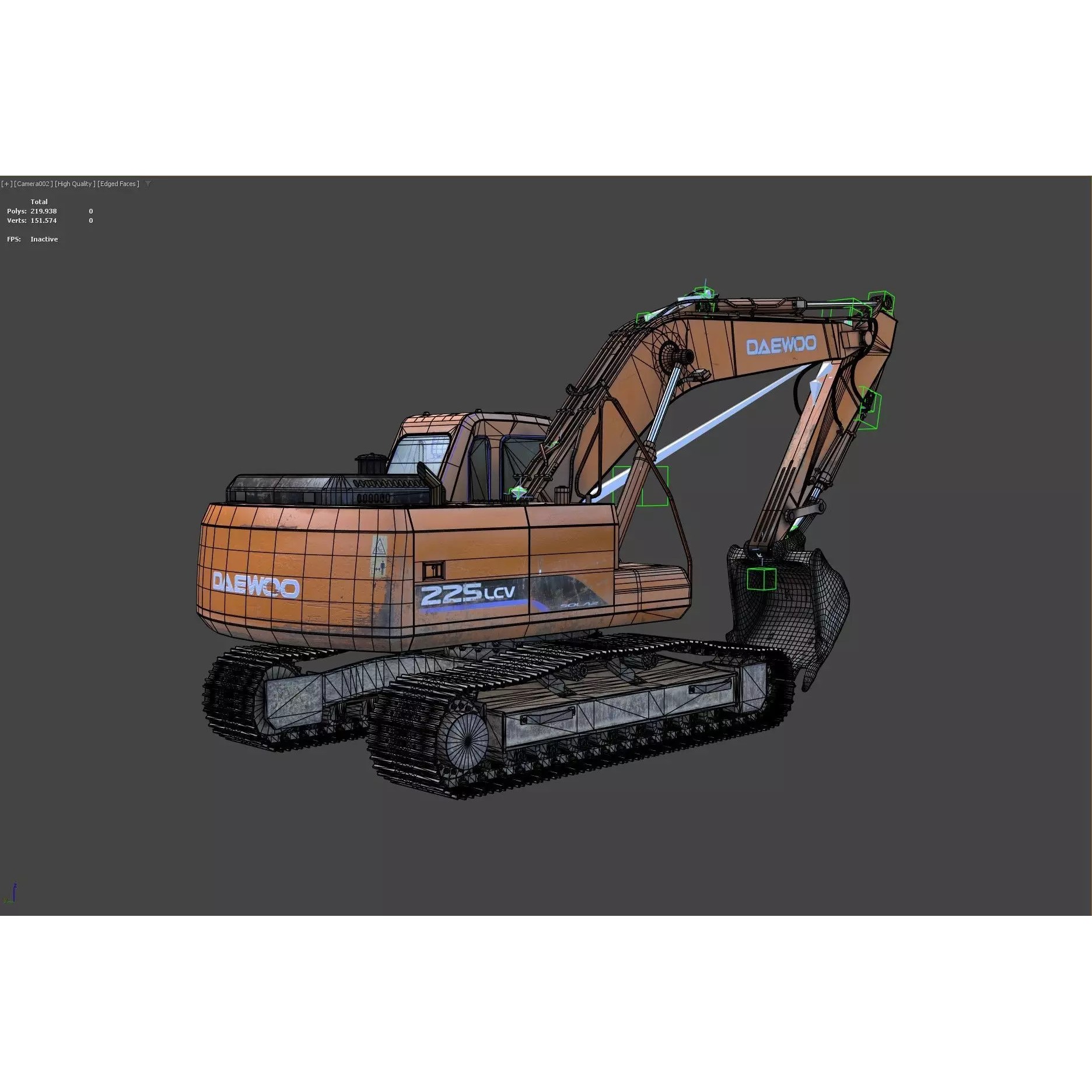 Daewoo Solar 225 LC-V 3D Model – Rigged Low-Poly PBR Excavator for Games - View 16