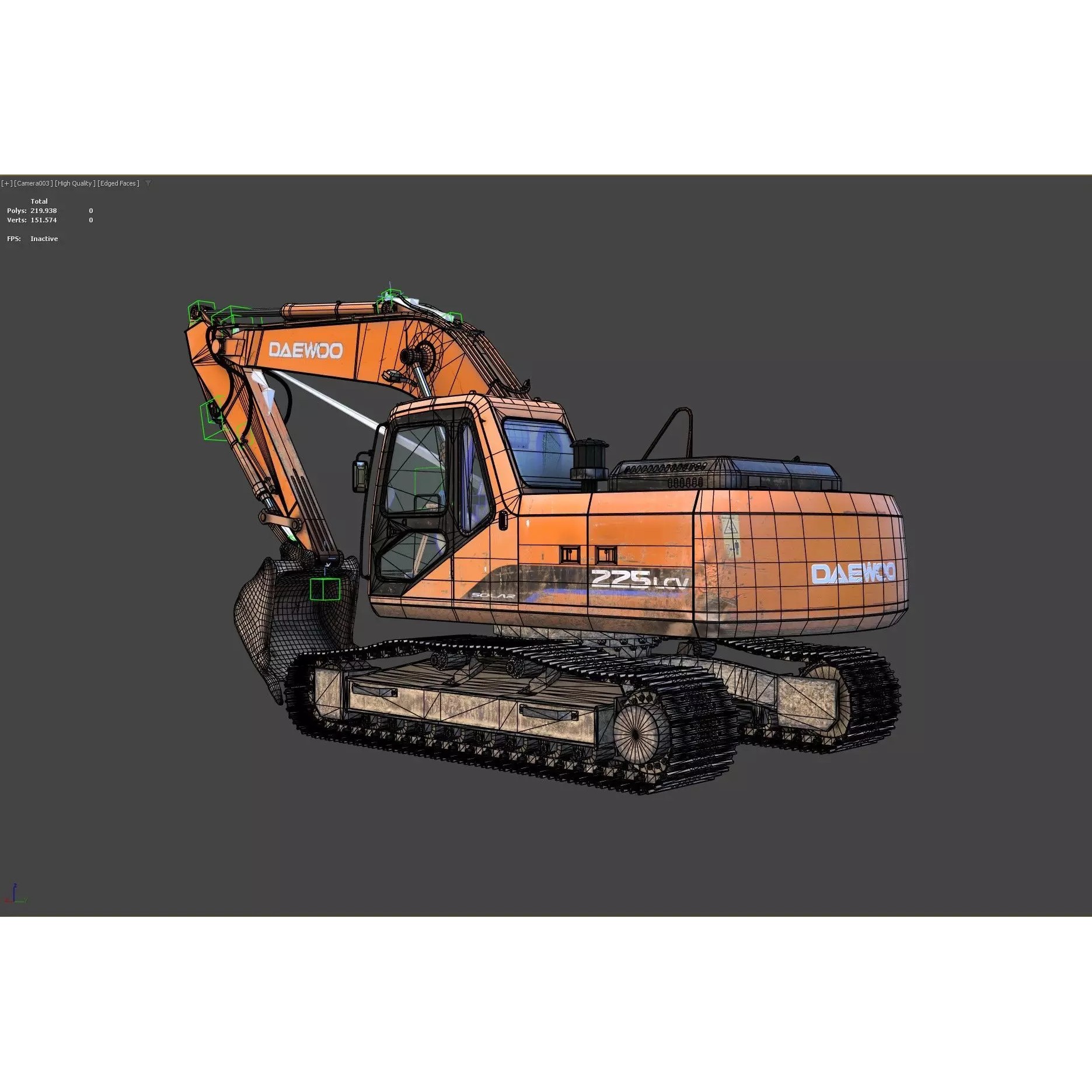 Daewoo Solar 225 LC-V 3D Model – Rigged Low-Poly PBR Excavator for Games - View 17