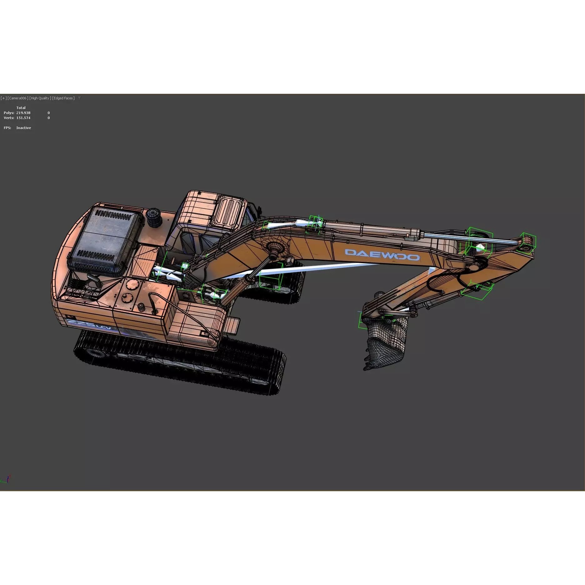 Daewoo Solar 225 LC-V 3D Model – Rigged Low-Poly PBR Excavator for Games - View 19