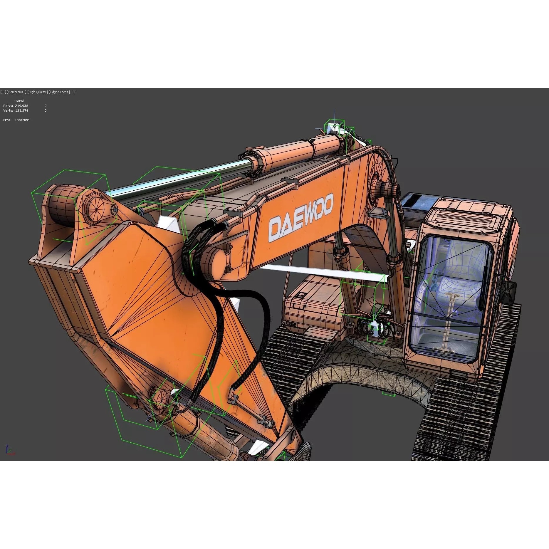 Daewoo Solar 225 LC-V 3D Model – Rigged Low-Poly PBR Excavator for Games - View 20