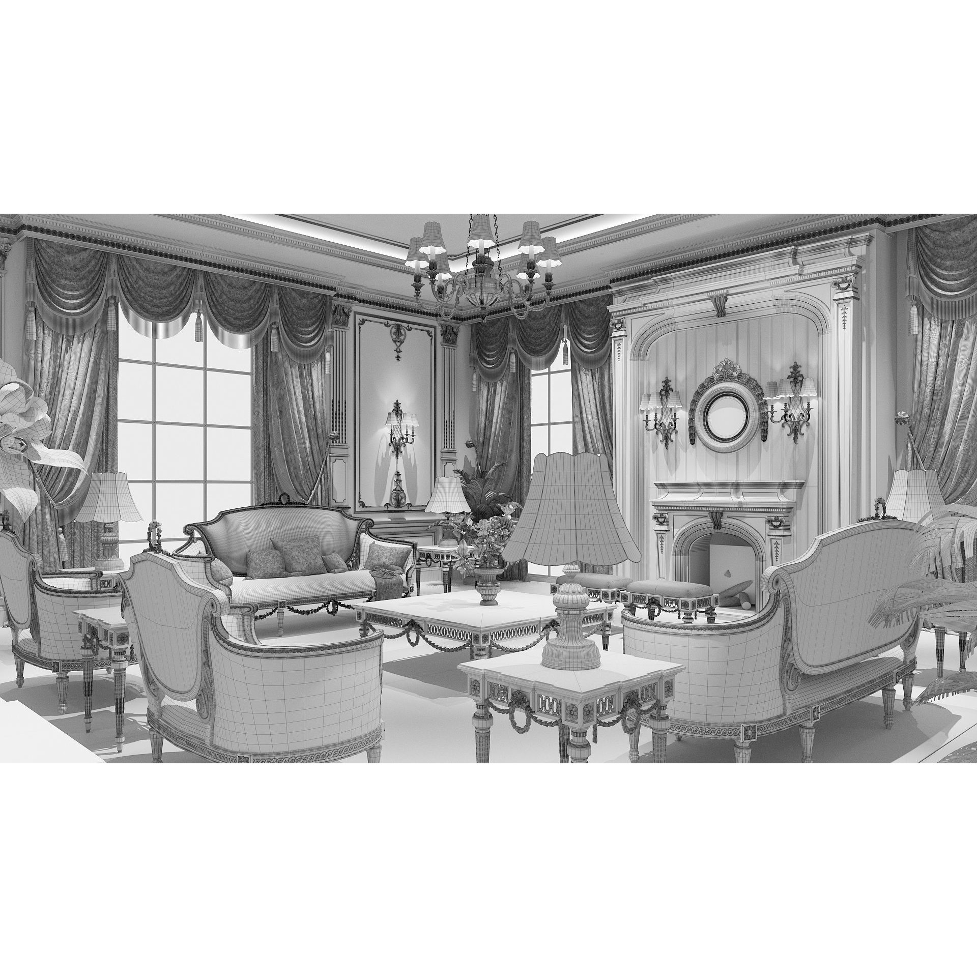 Classical Living Room and Dining Room - Game-Ready 3D Model