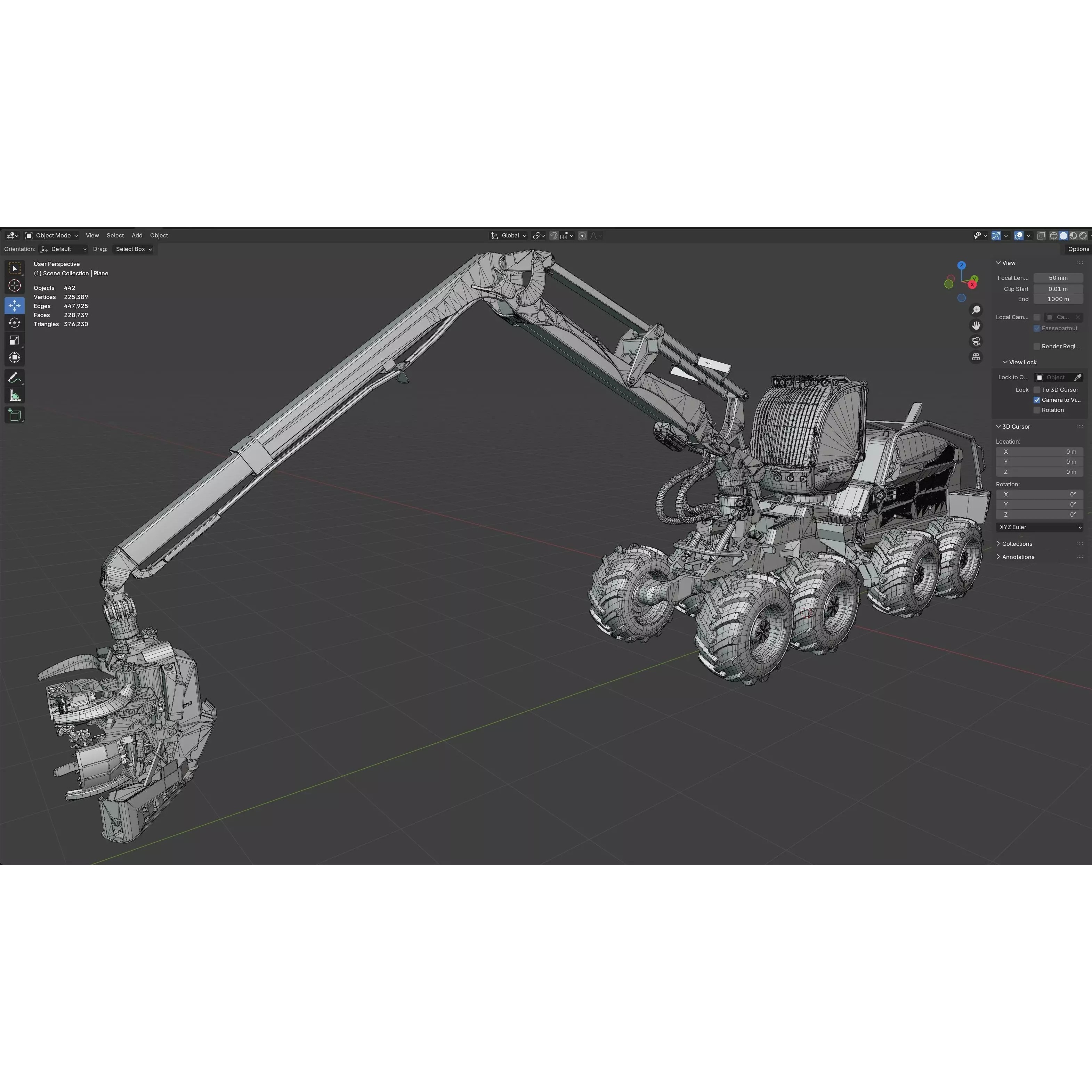 John Deere 1270H 3D Model – Low Poly Industrial Tractor, FBX, Blender