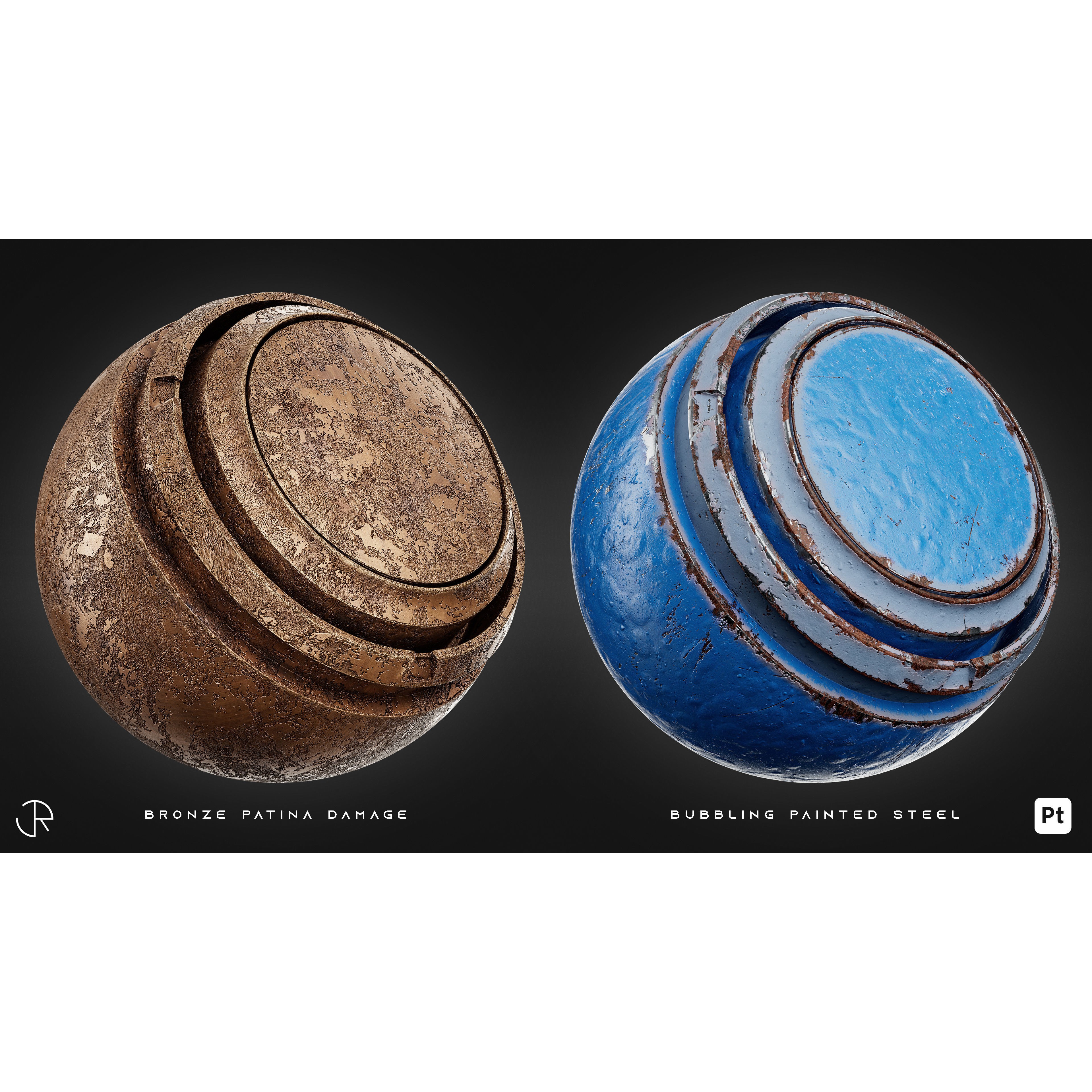 Damaged Metal Materials 3D Model – High-Detail PBR Textures, Substance Painter