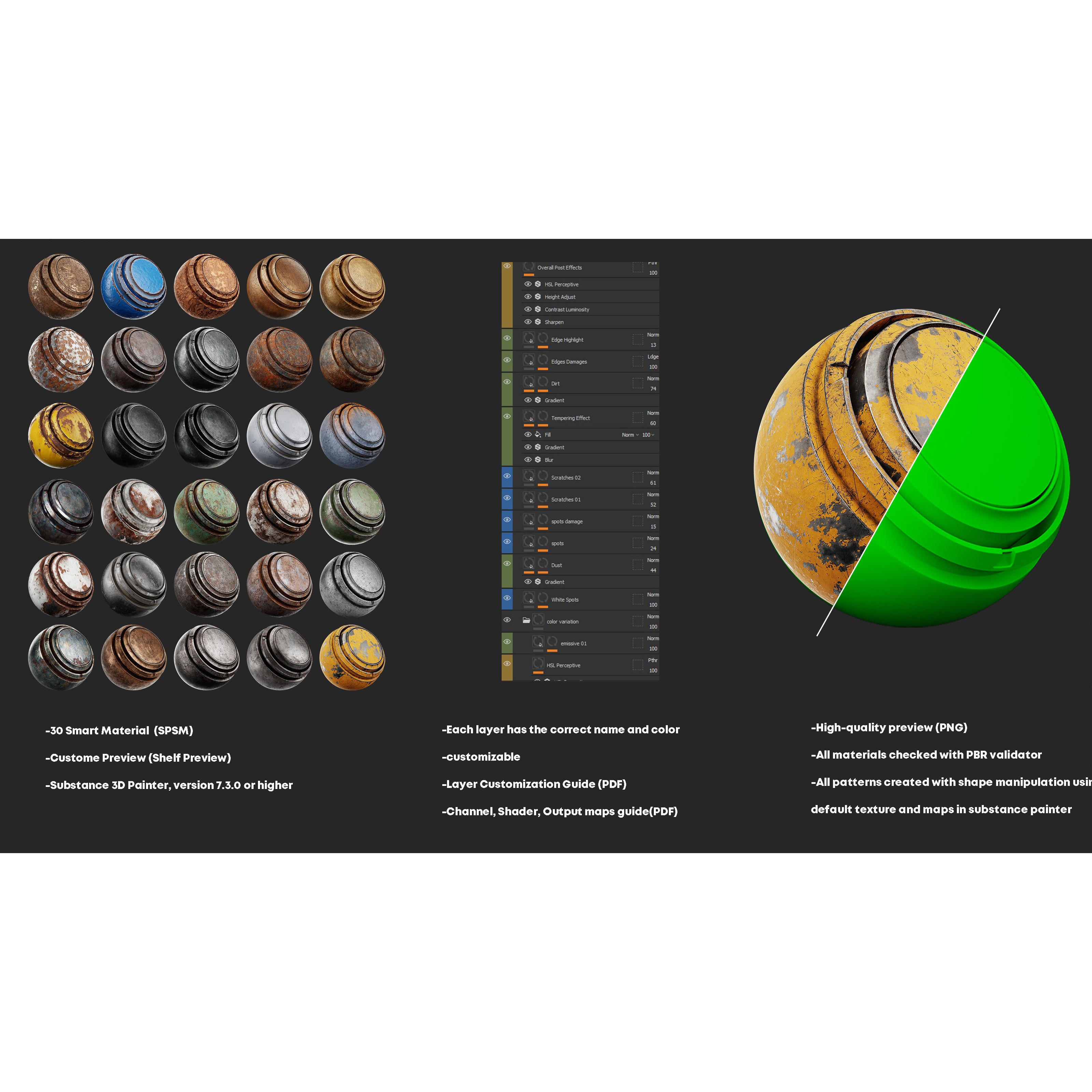 Damaged Metal Materials 3D Model – High-Detail PBR Textures, Substance Painter - View 3