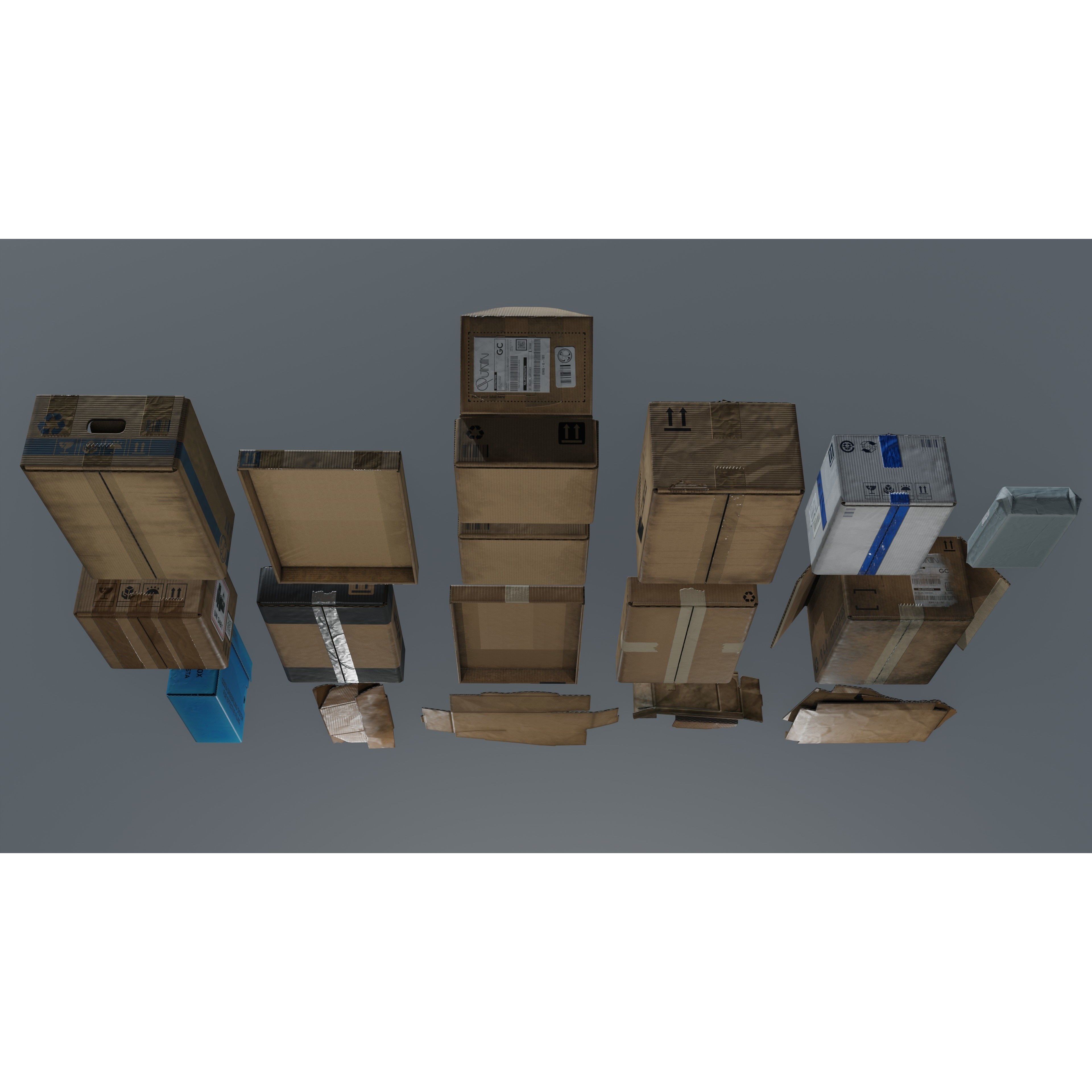 Cardboard Boxes 3D Model – Low Poly Game Asset, PBR Textures, Blender - View 10