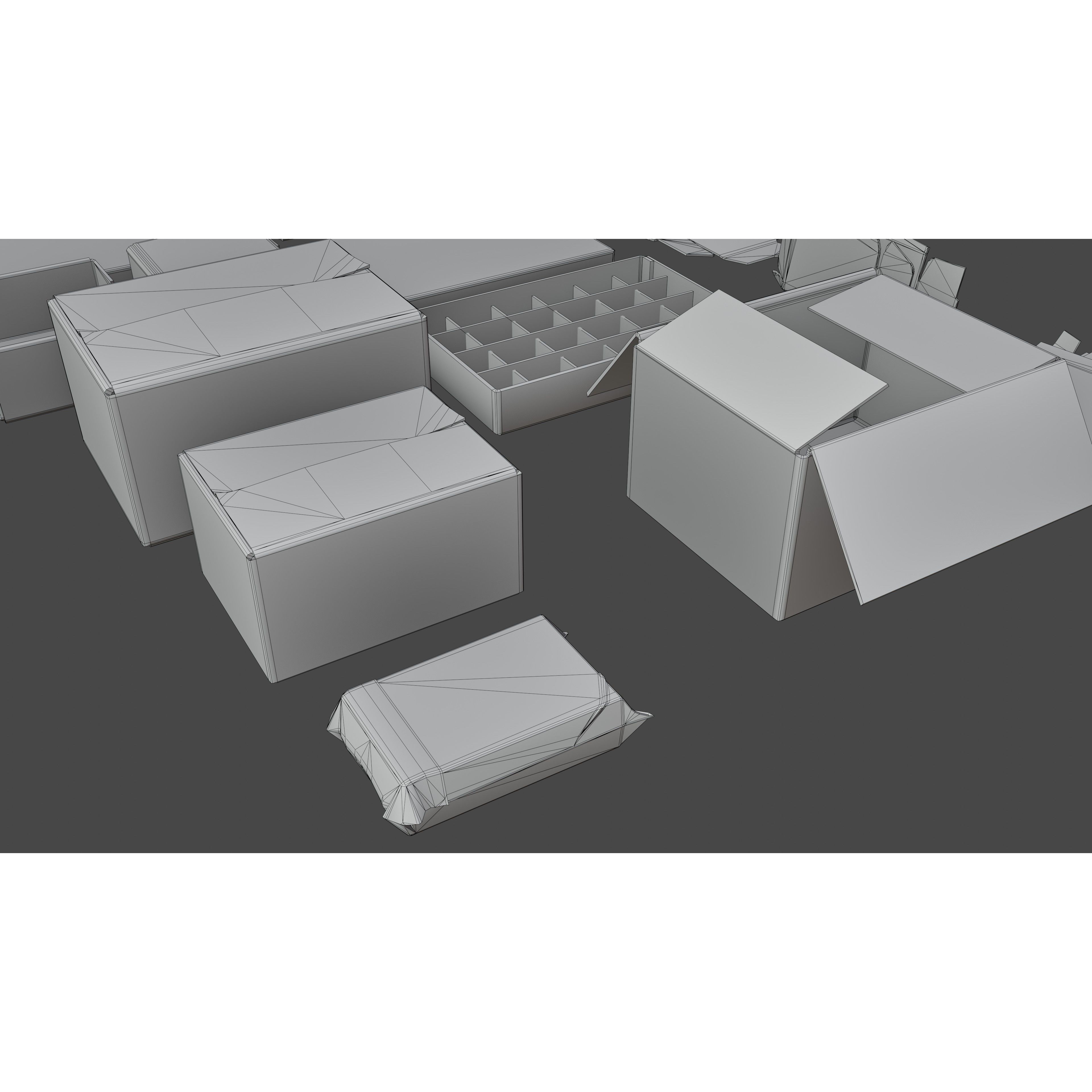 Cardboard Boxes 3D Model – Low Poly Game Asset, PBR Textures, Blender - View 12