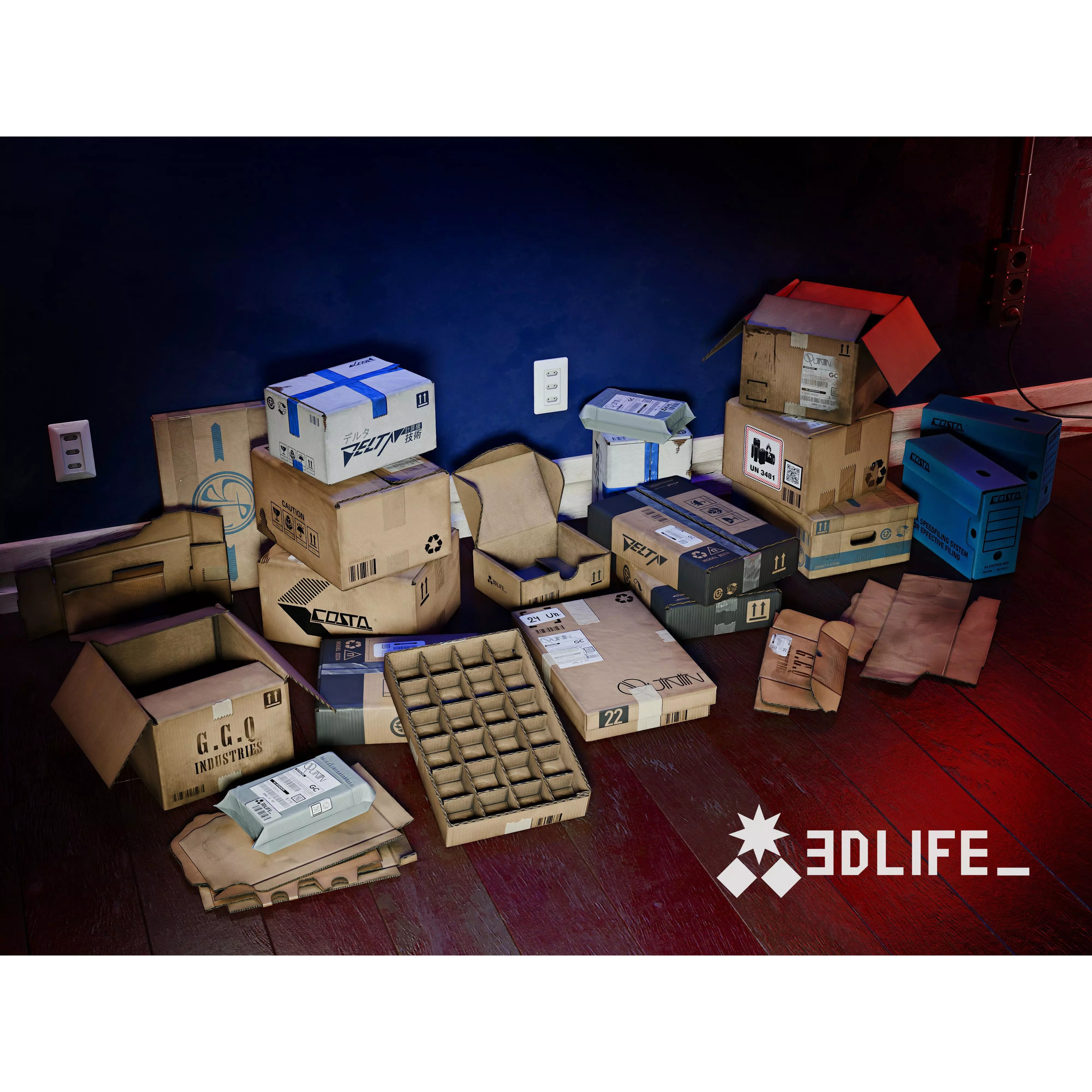 Cardboard Boxes 3D Model – Low Poly Game Asset, PBR Textures, Blender - View 2