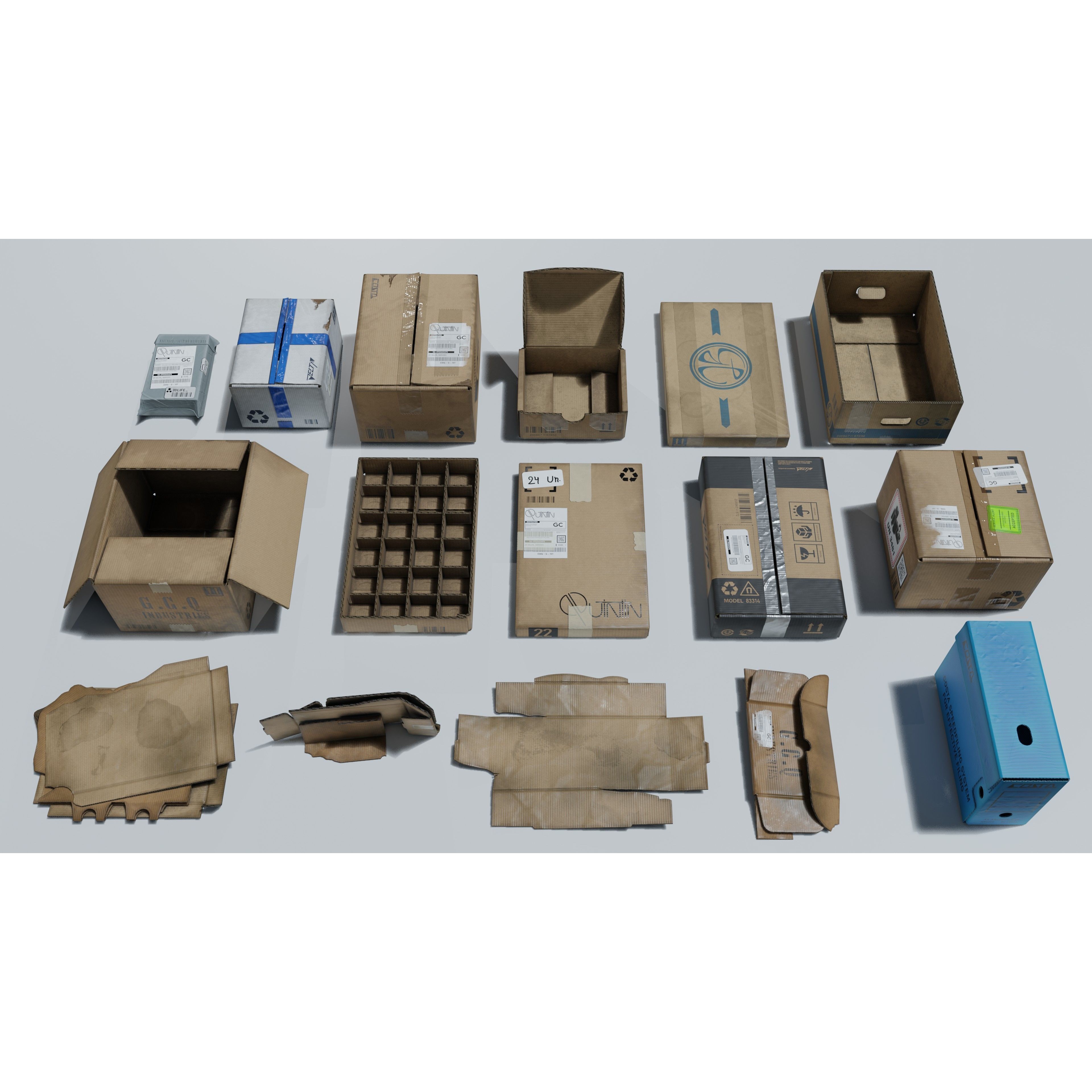 Cardboard Boxes 3D Model – Low Poly Game Asset, PBR Textures, Blender - View 3