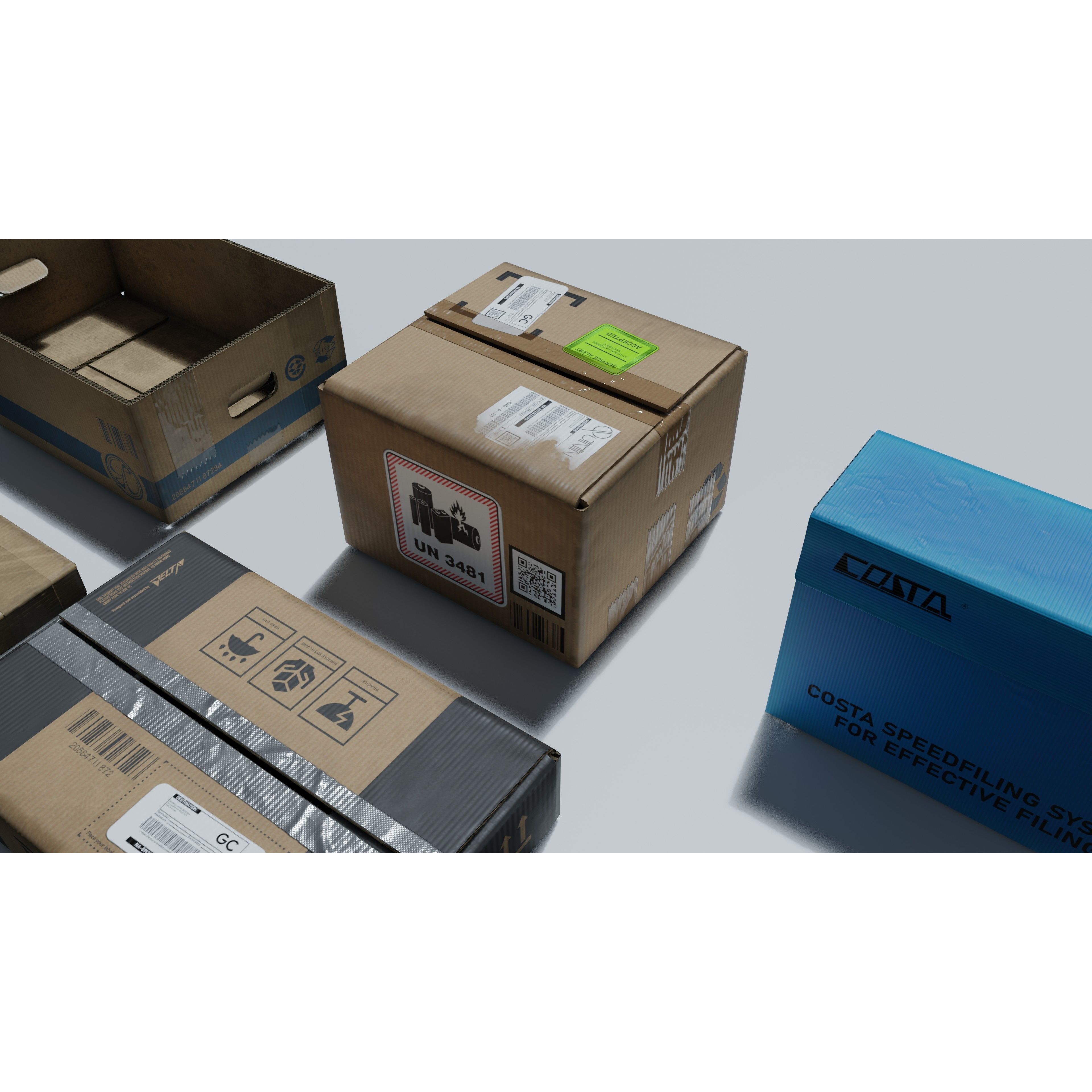 Cardboard Boxes 3D Model – Low Poly Game Asset, PBR Textures, Blender - View 4