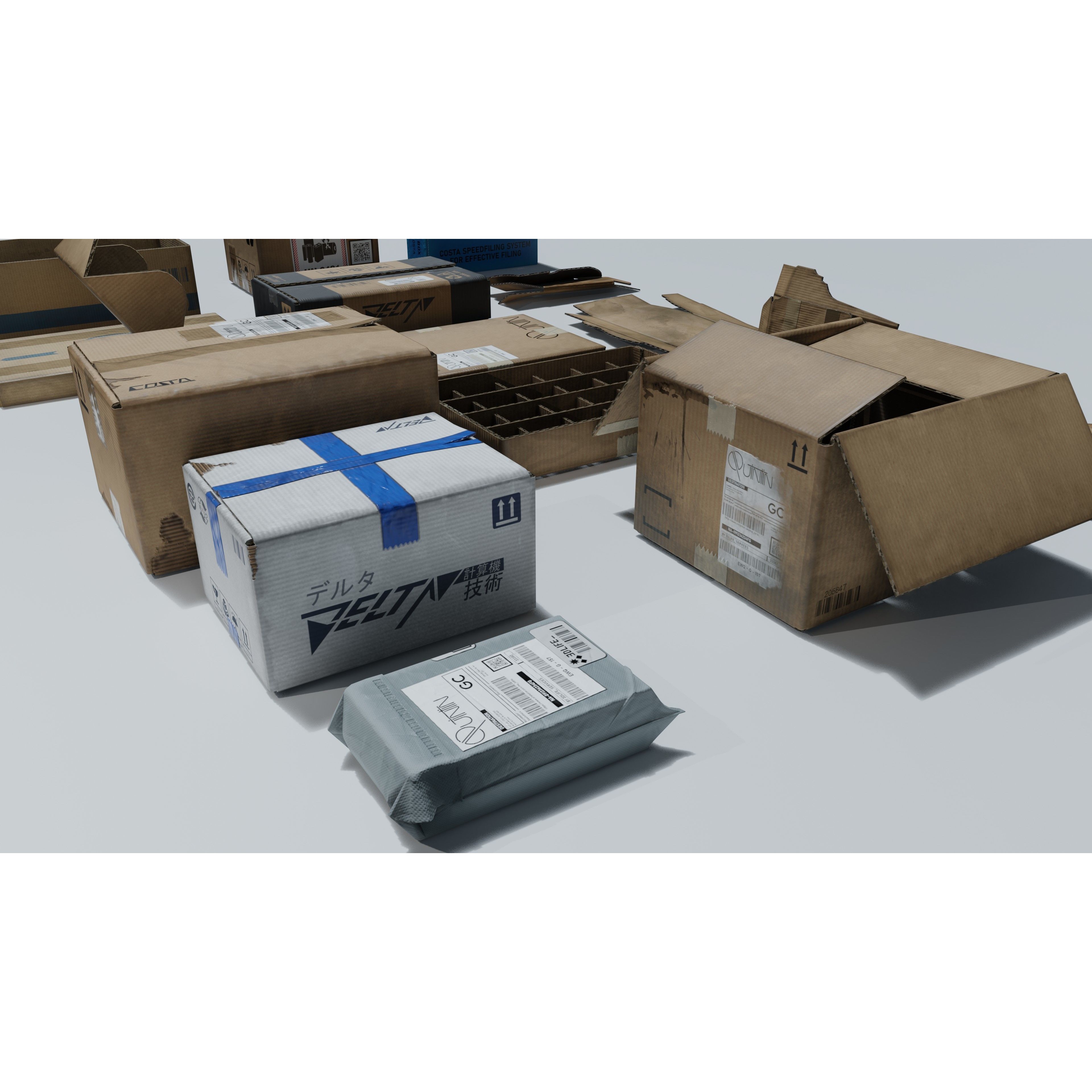 Cardboard Boxes 3D Model – Low Poly Game Asset, PBR Textures, Blender - View 5