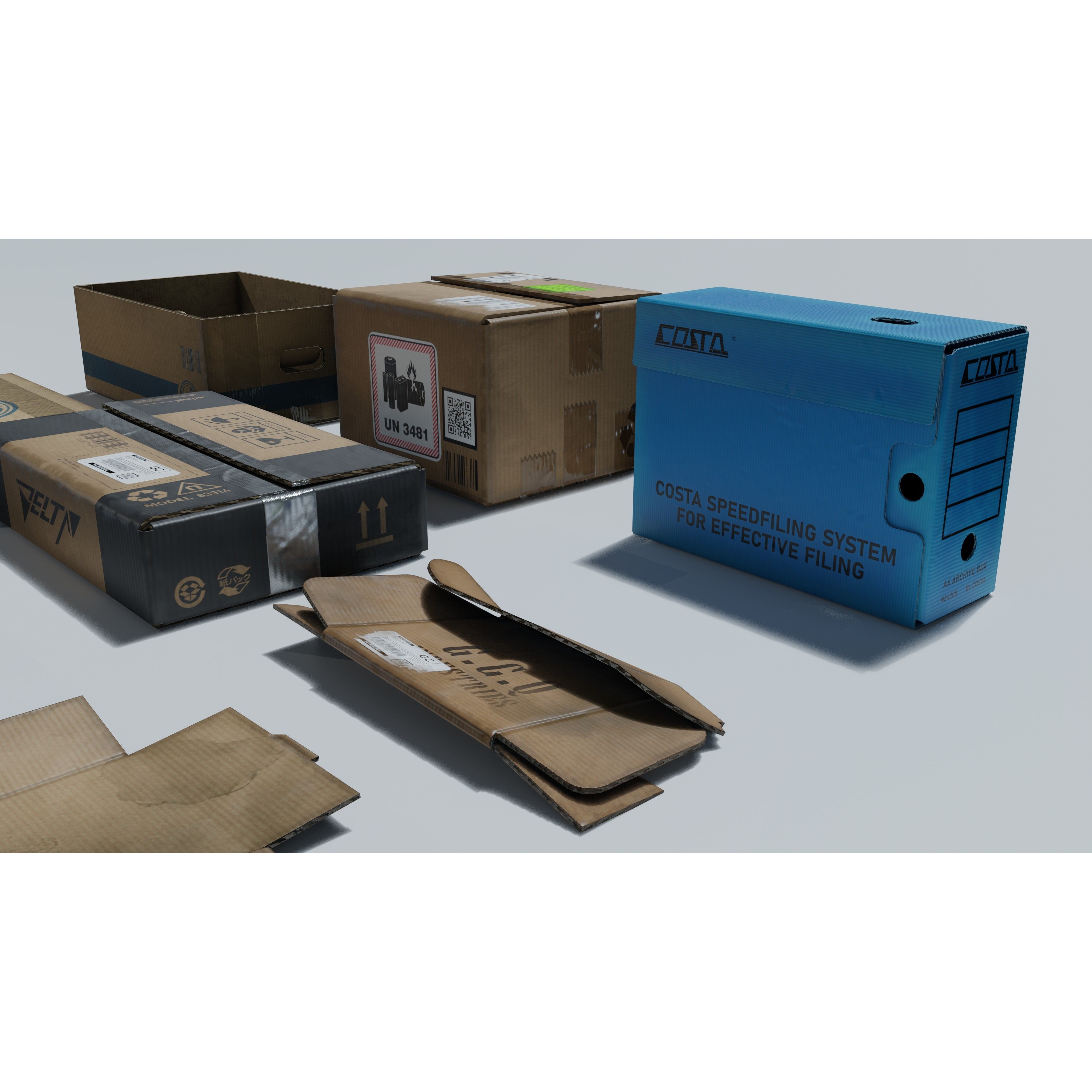 Cardboard Boxes 3D Model – Low Poly Game Asset, PBR Textures, Blender - View 6