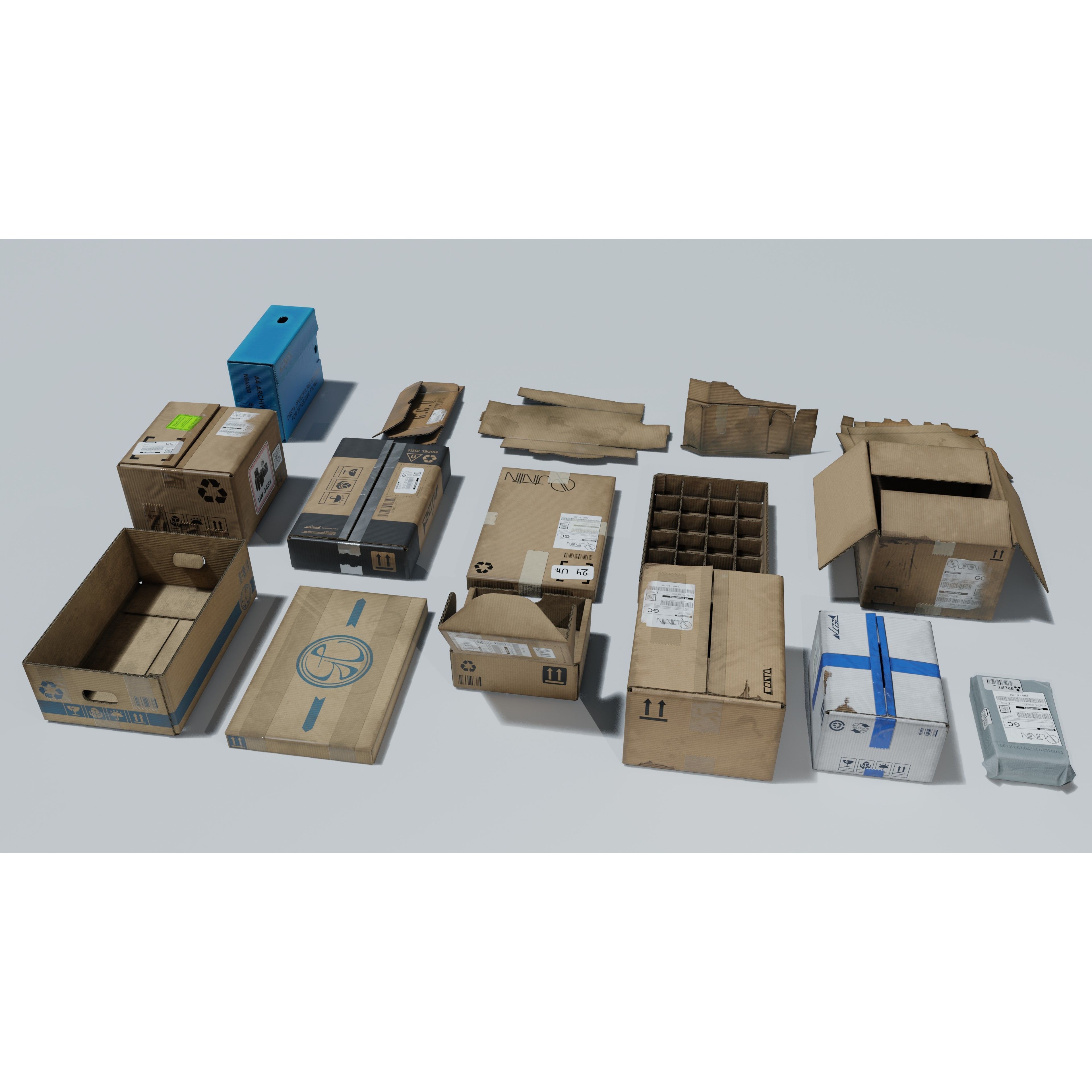 Cardboard Boxes 3D Model – Low Poly Game Asset, PBR Textures, Blender - View 7