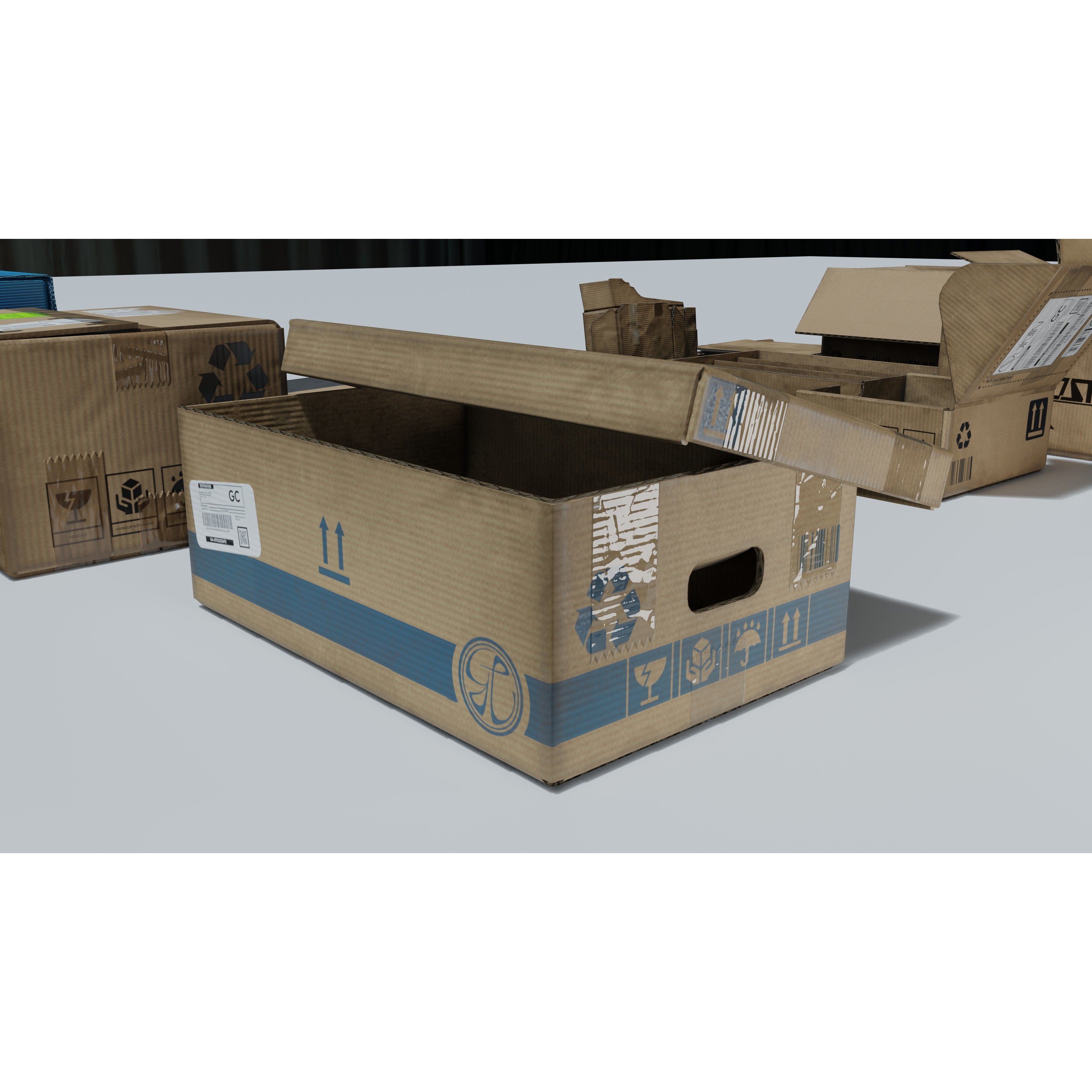 Cardboard Boxes 3D Model – Low Poly Game Asset, PBR Textures, Blender - View 8