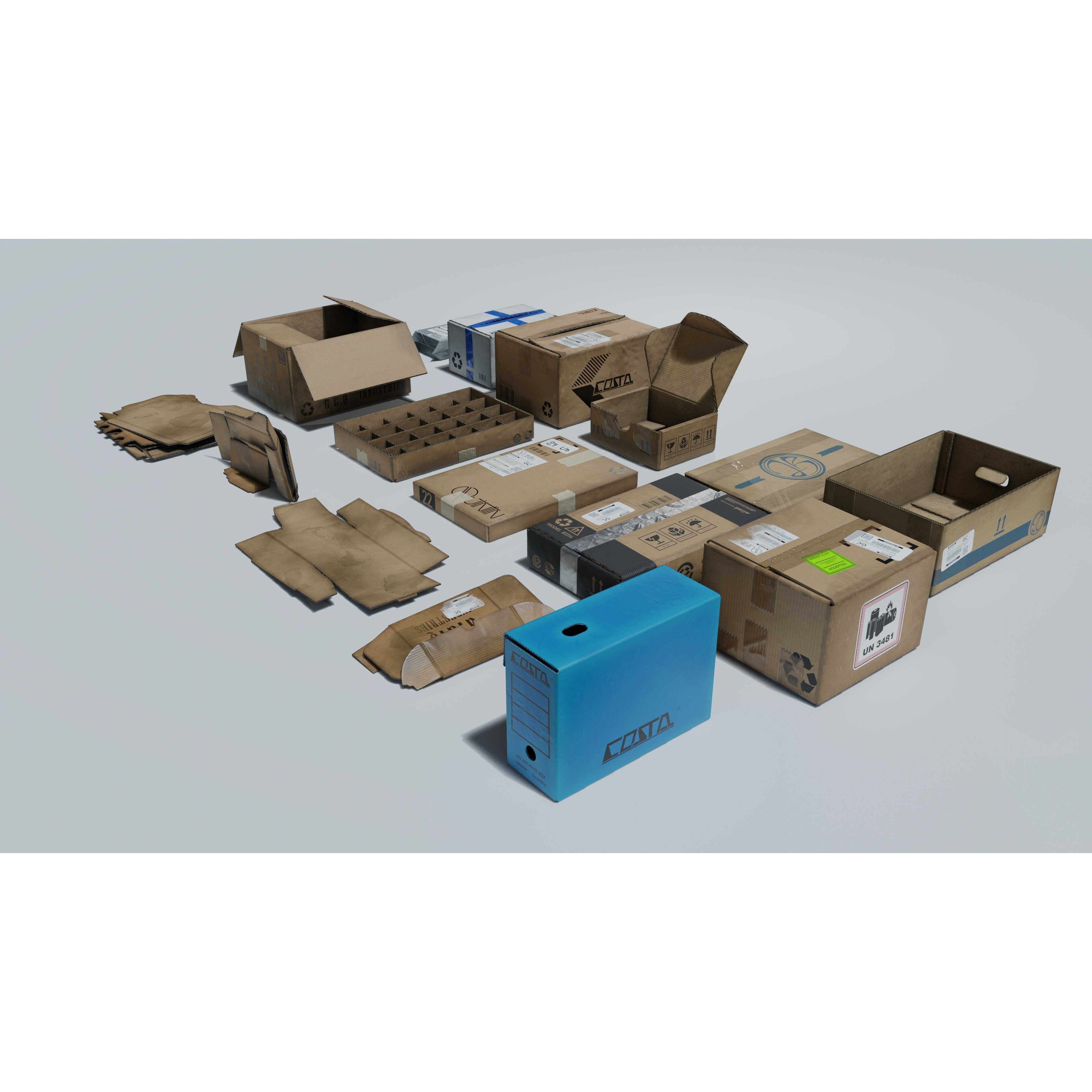 Cardboard Boxes 3D Model – Low Poly Game Asset, PBR Textures, Blender - View 9