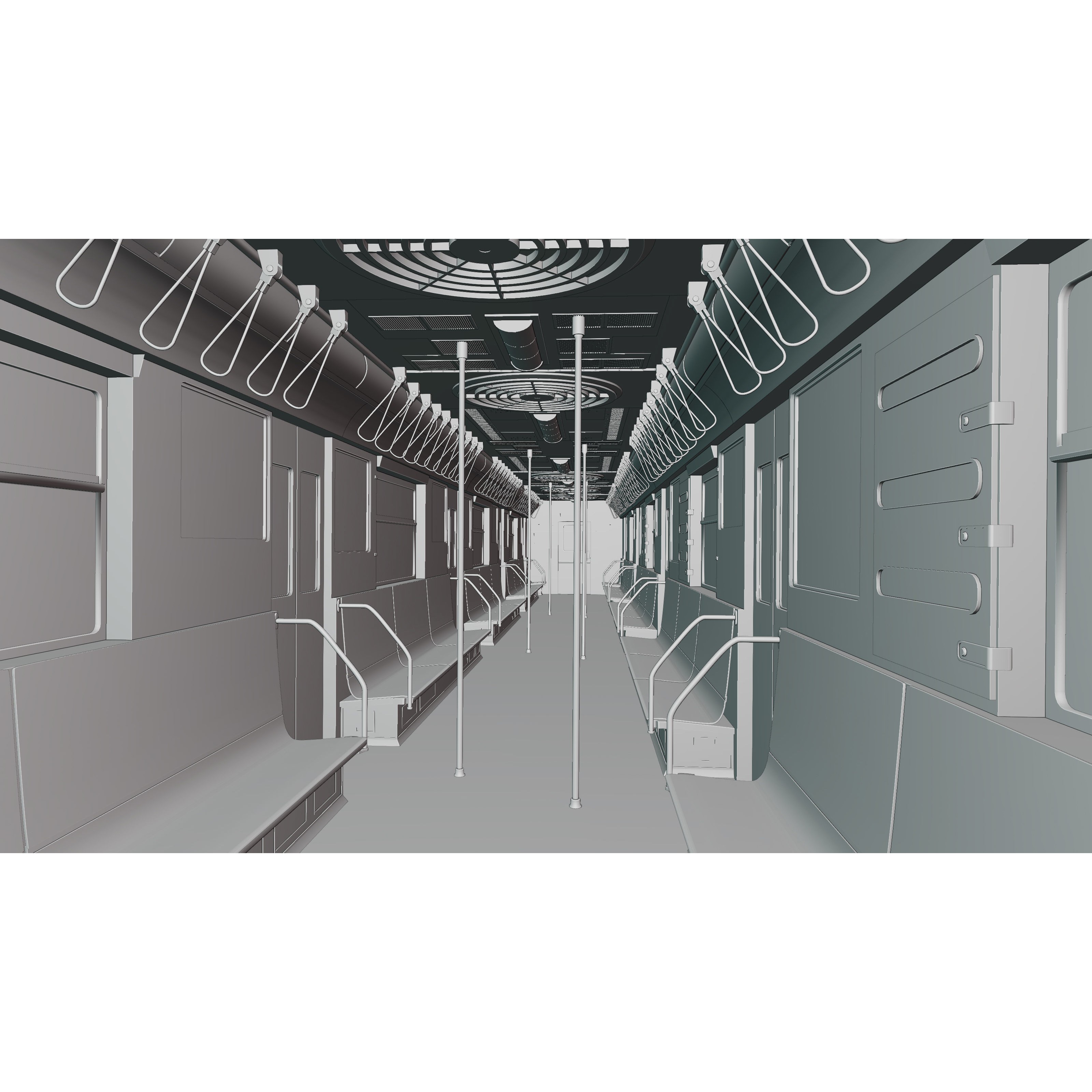 NYC Subway Car Interior 3D Model – 1970s Style, Low-Poly, Blender