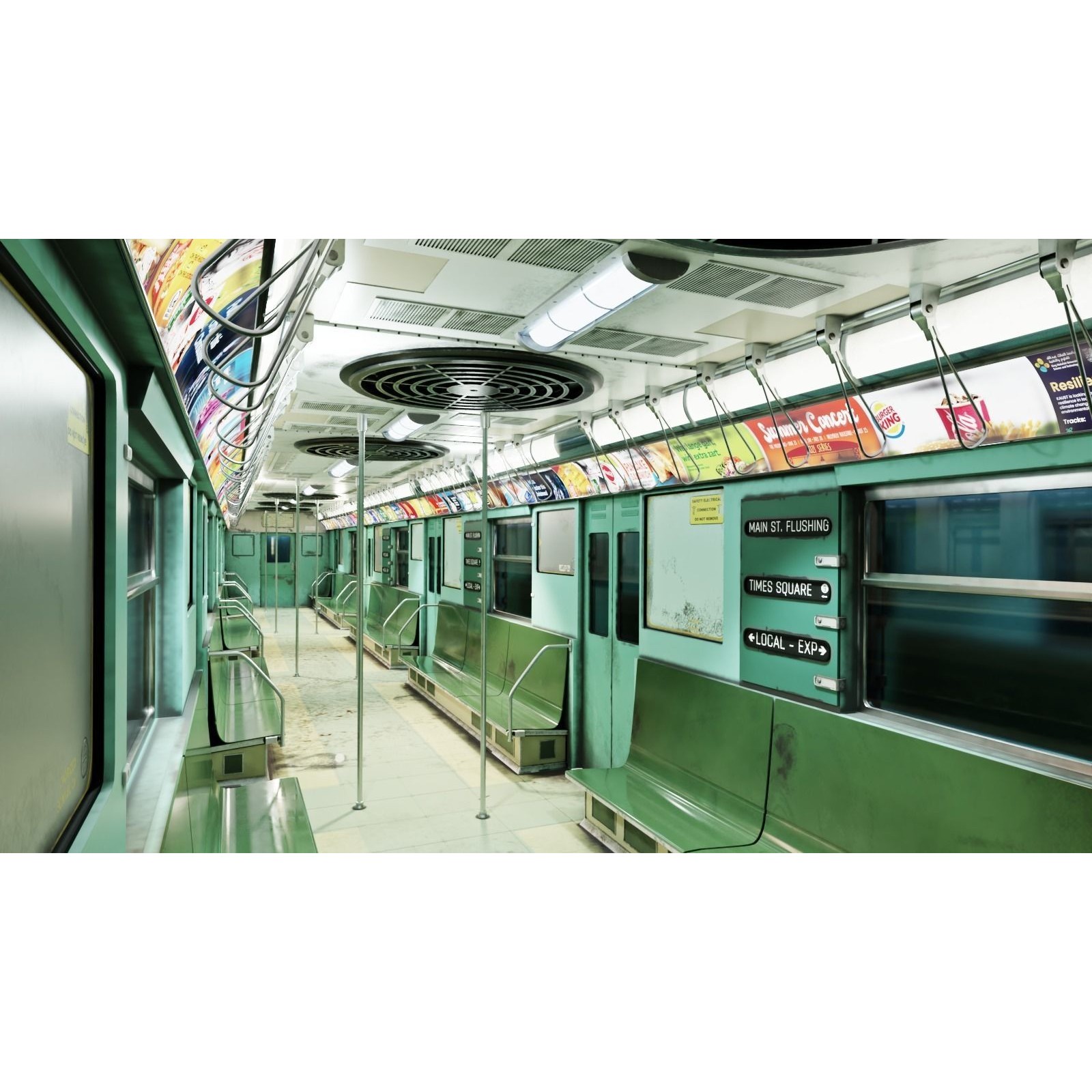 NYC Subway Car Interior 3D Model – 1970s Style, Low-Poly, Blender - View 10