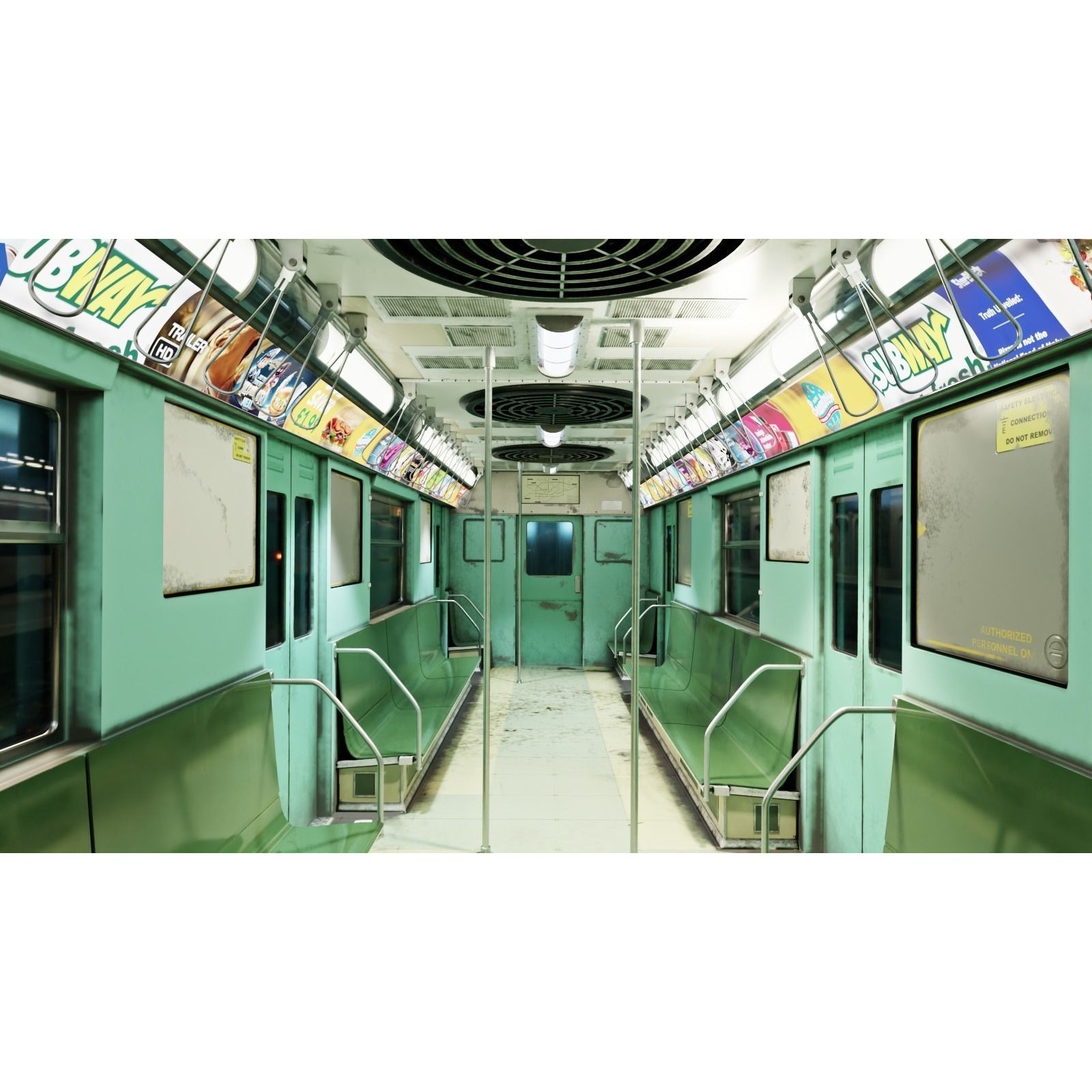 NYC Subway Car Interior 3D Model – 1970s Style, Low-Poly, Blender - View 11