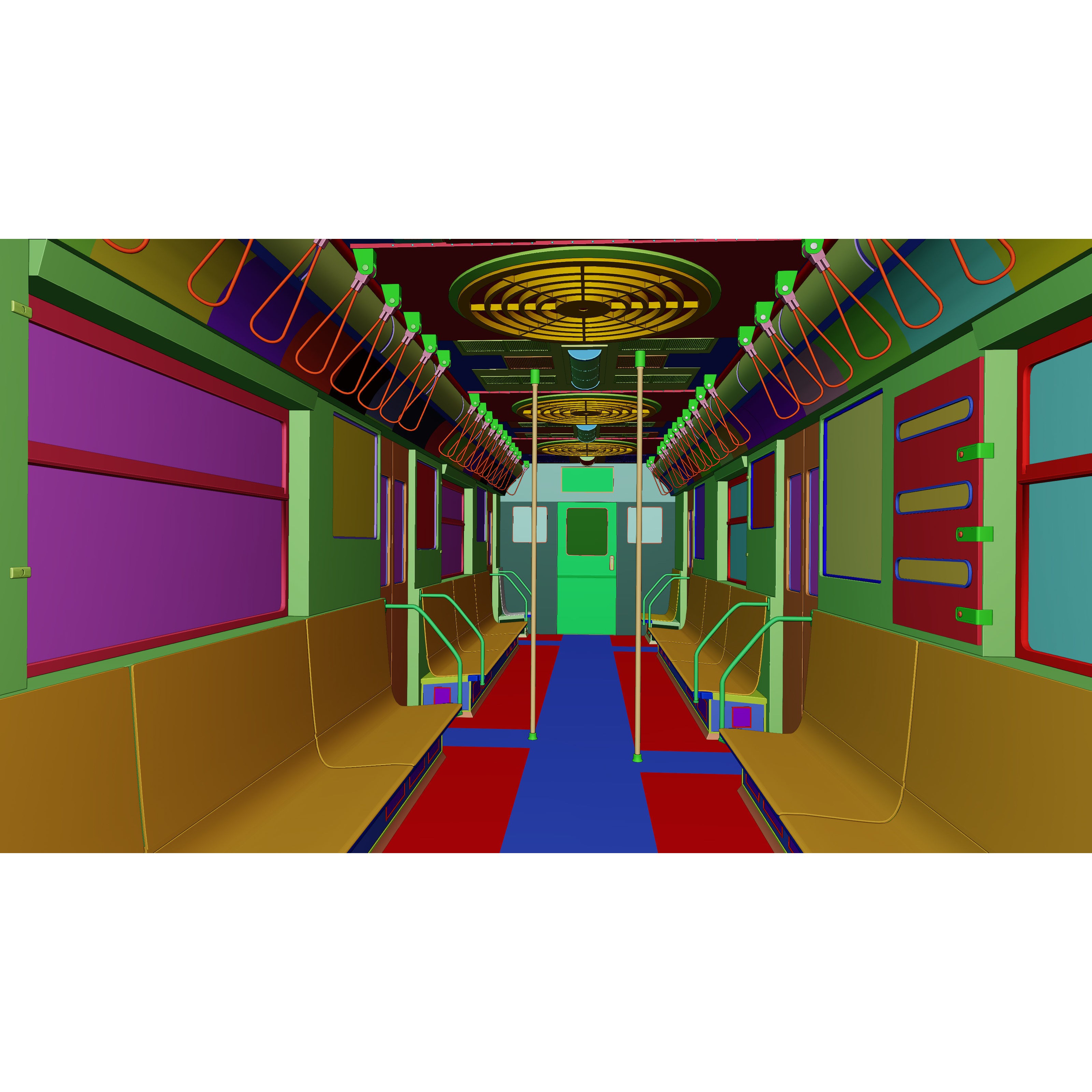NYC Subway Car Interior 3D Model – 1970s Style, Low-Poly, Blender - View 19