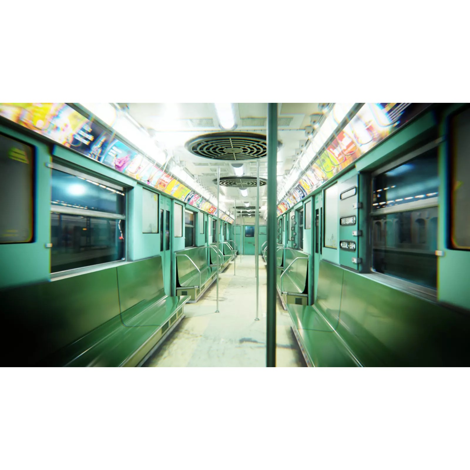 NYC Subway Car Interior 3D Model – 1970s Style, Low-Poly, Blender - View 2