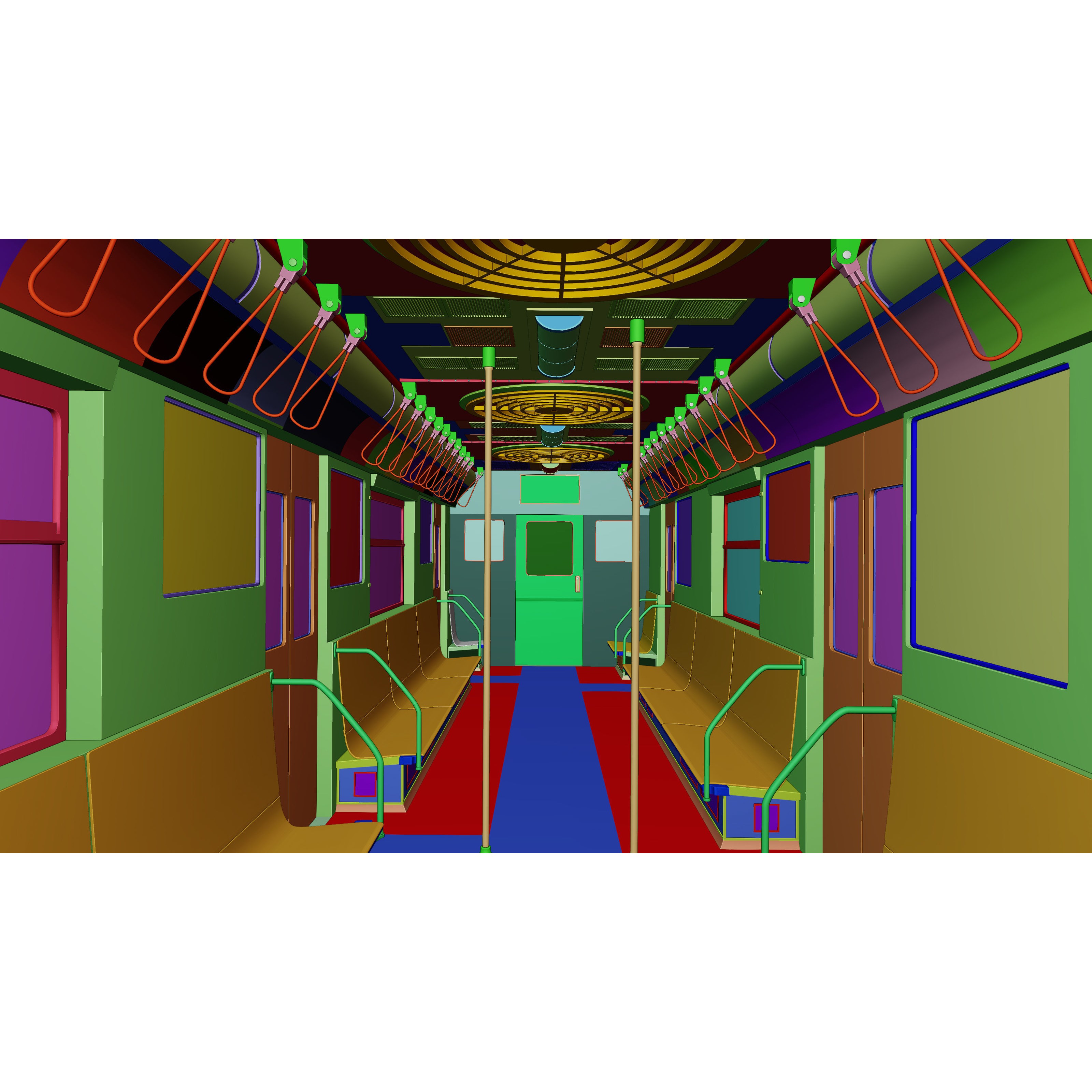 NYC Subway Car Interior 3D Model – 1970s Style, Low-Poly, Blender - View 20