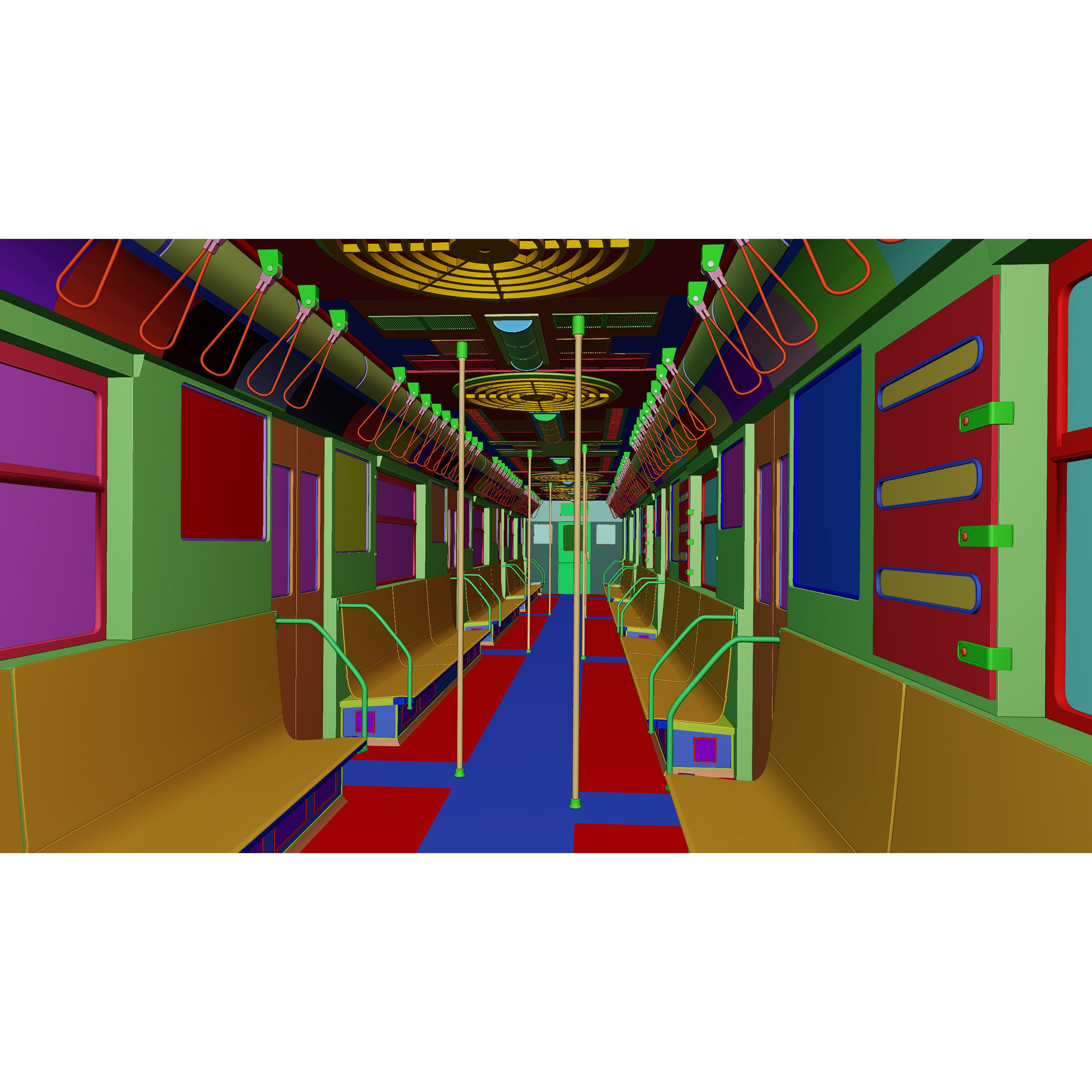 NYC Subway Car Interior 3D Model – 1970s Style, Low-Poly, Blender - View 21
