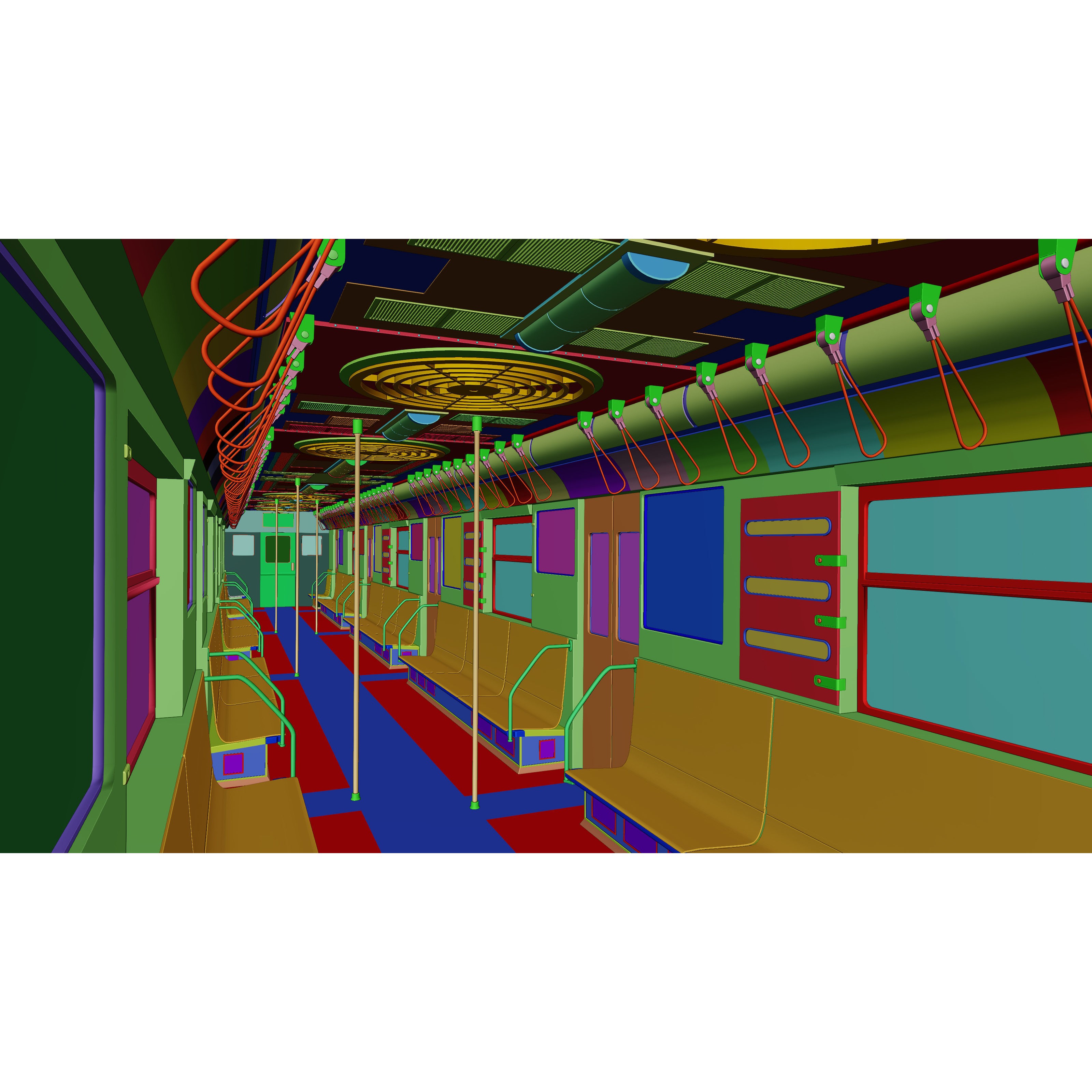 NYC Subway Car Interior 3D Model – 1970s Style, Low-Poly, Blender - View 22