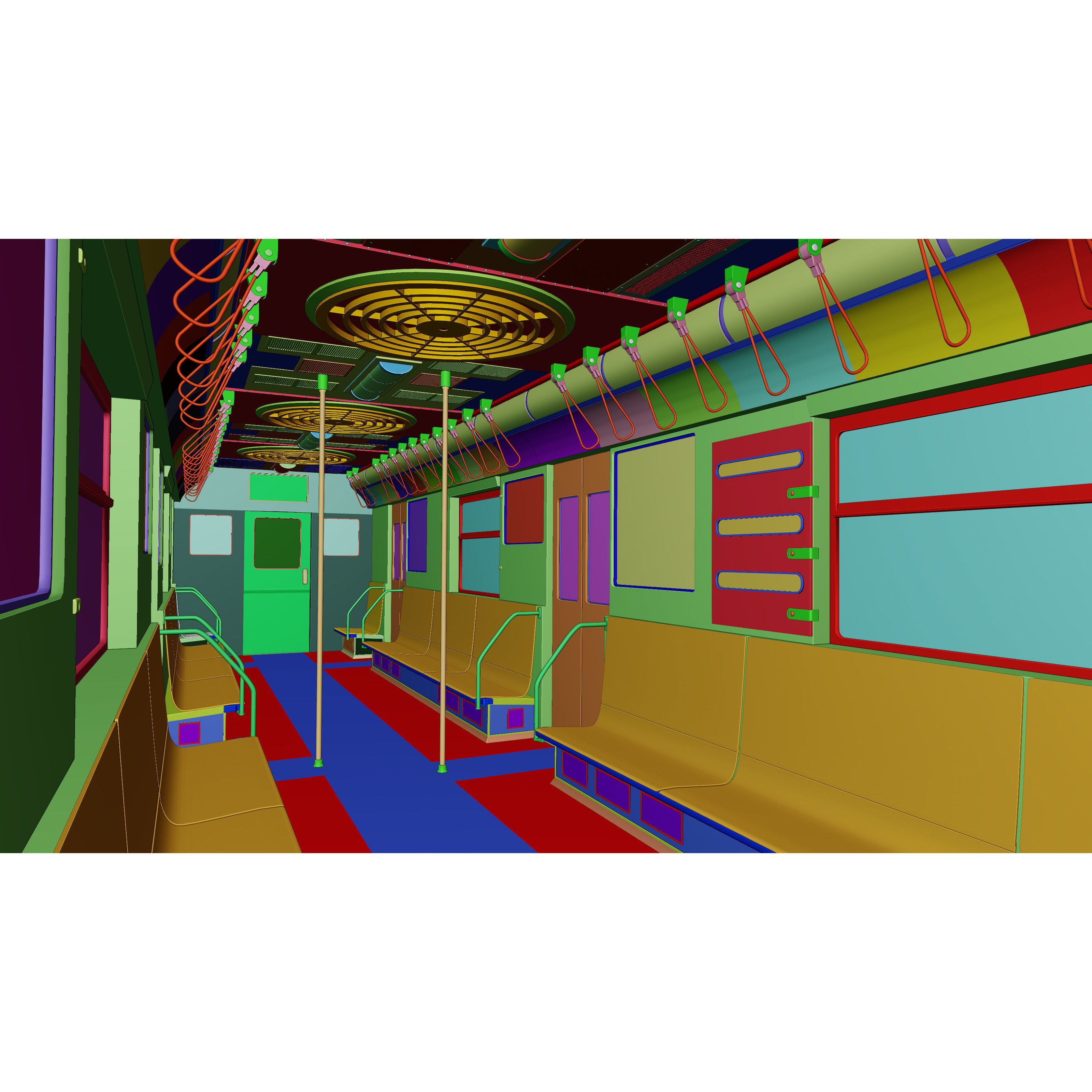 NYC Subway Car Interior 3D Model – 1970s Style, Low-Poly, Blender - View 24