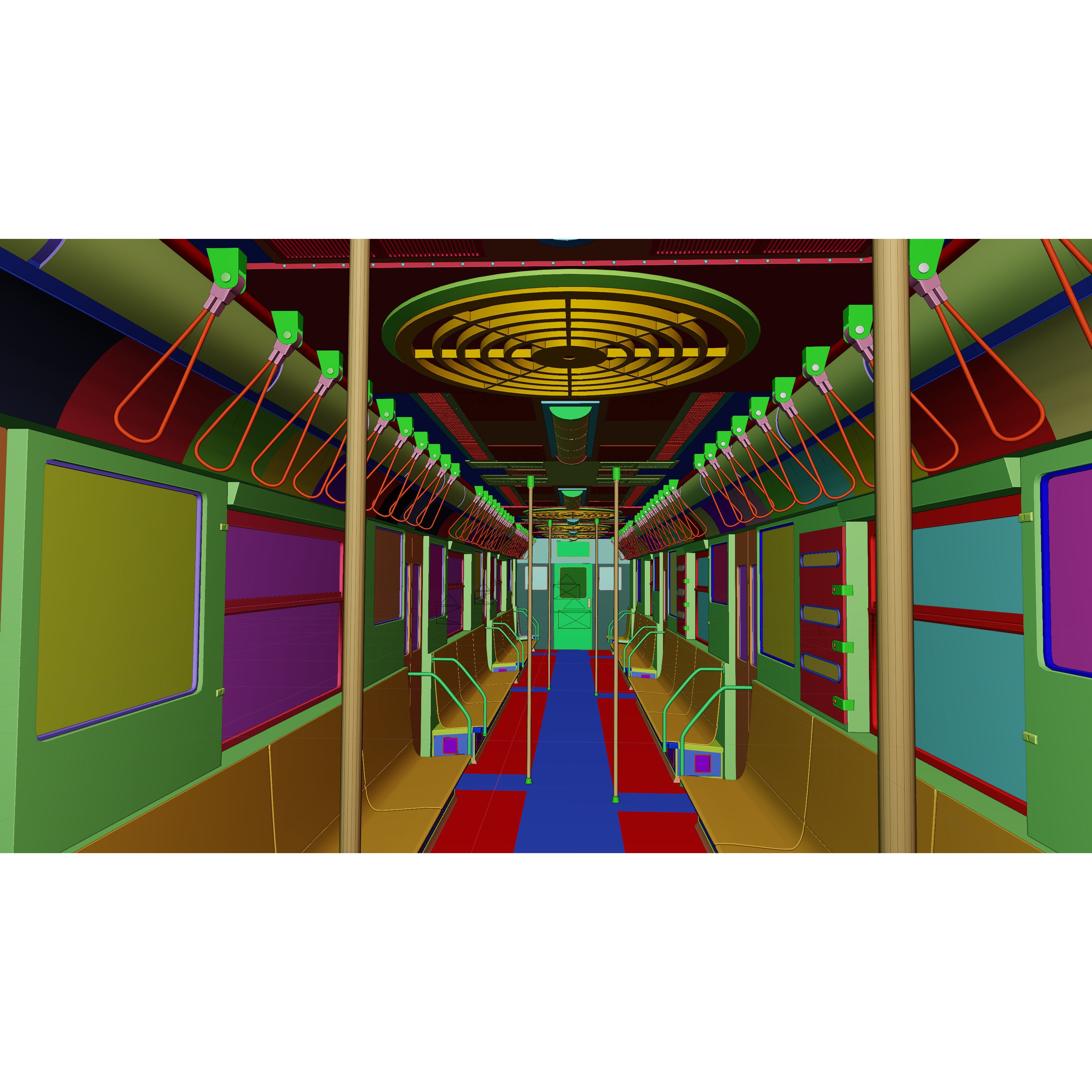 NYC Subway Car Interior 3D Model – 1970s Style, Low-Poly, Blender - View 25
