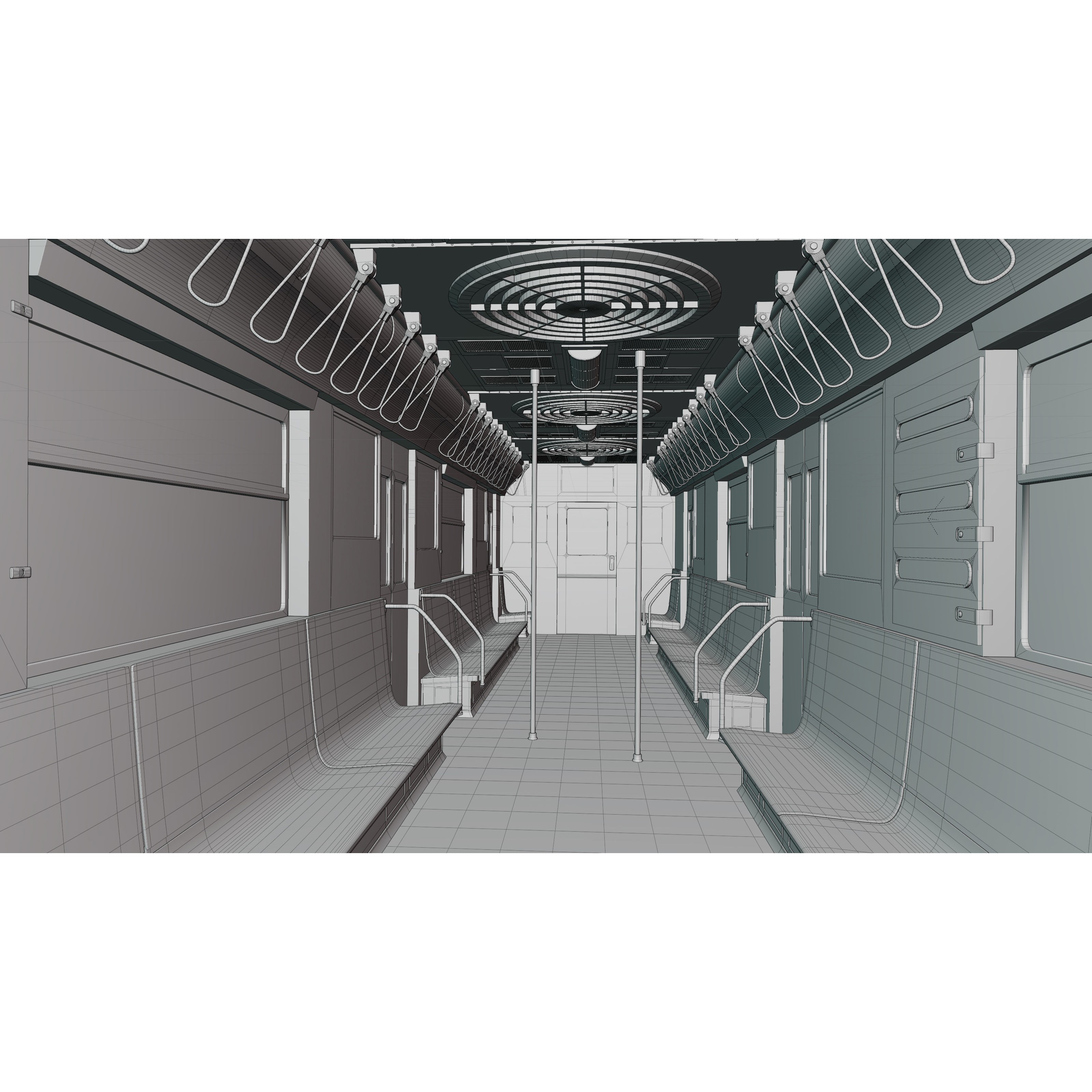 NYC Subway Car Interior 3D Model – 1970s Style, Low-Poly, Blender - View 26