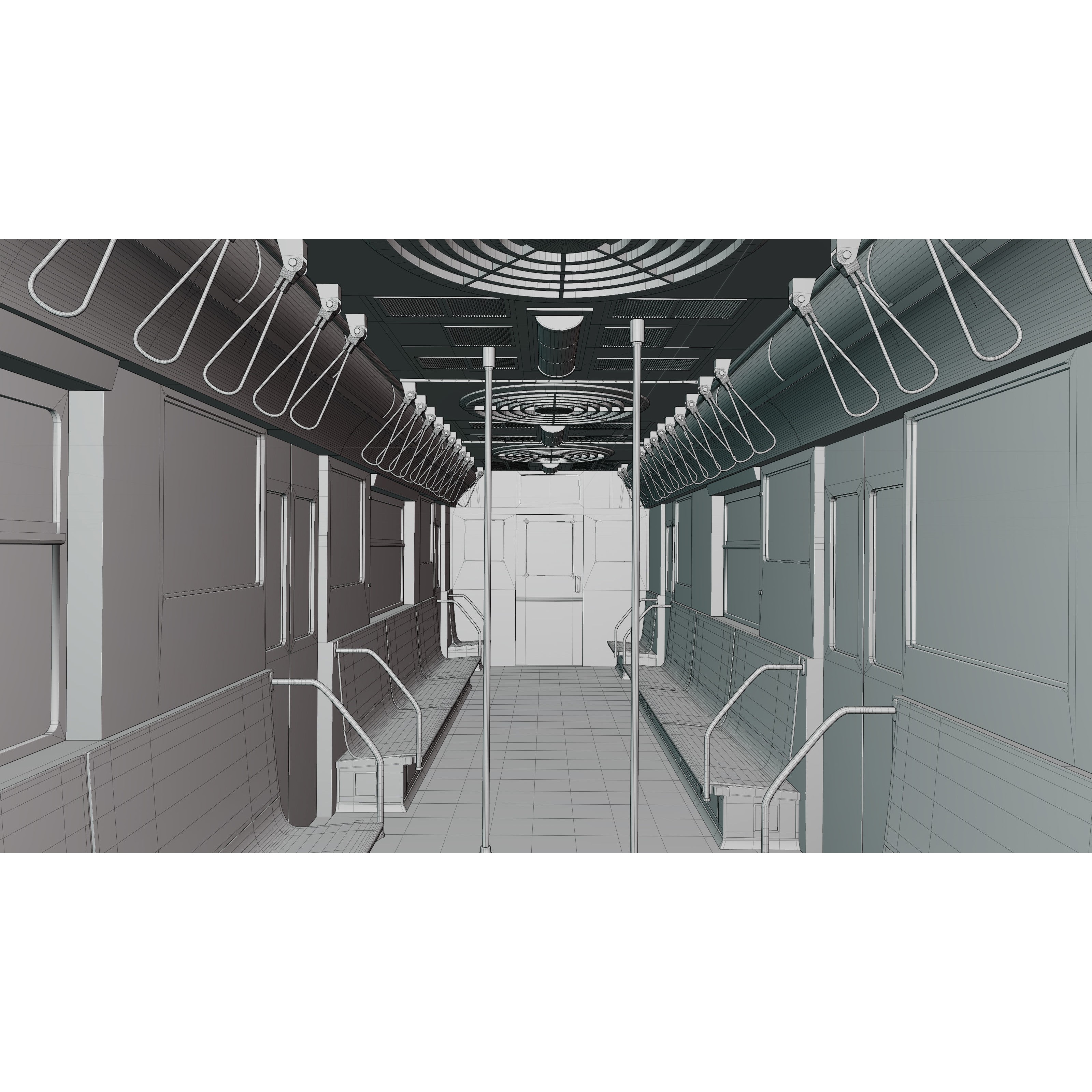 NYC Subway Car Interior 3D Model – 1970s Style, Low-Poly, Blender - View 28