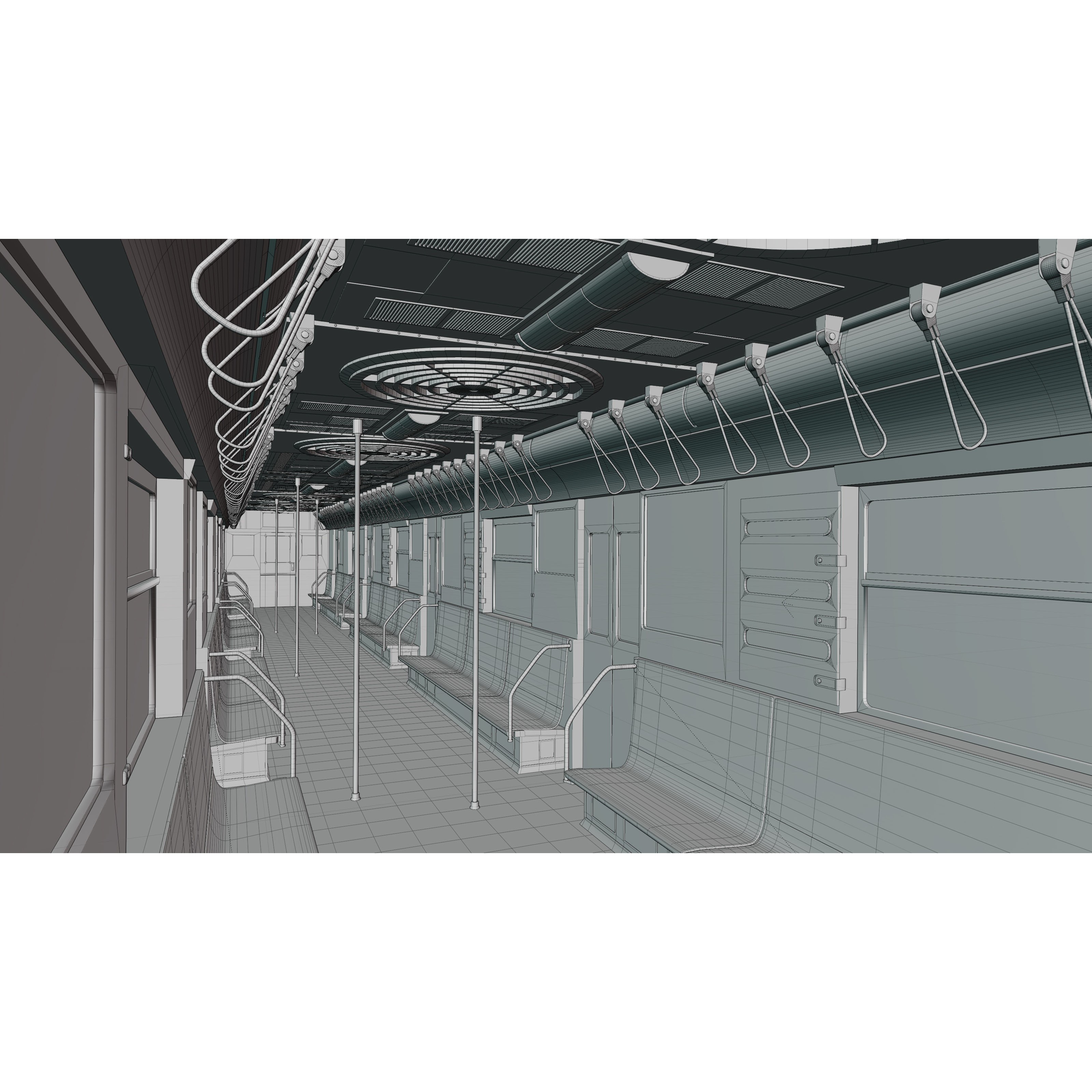 NYC Subway Car Interior 3D Model – 1970s Style, Low-Poly, Blender - View 29