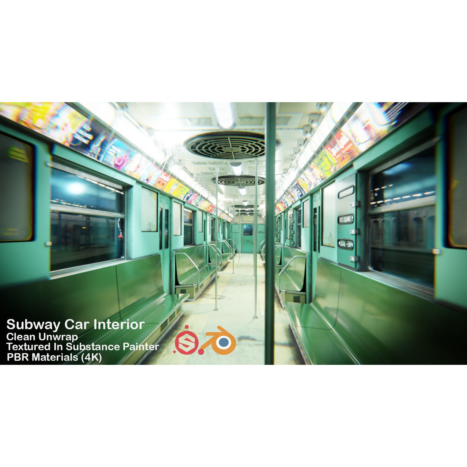 NYC Subway Car Interior 3D Model – 1970s Style, Low-Poly, Blender - View 3