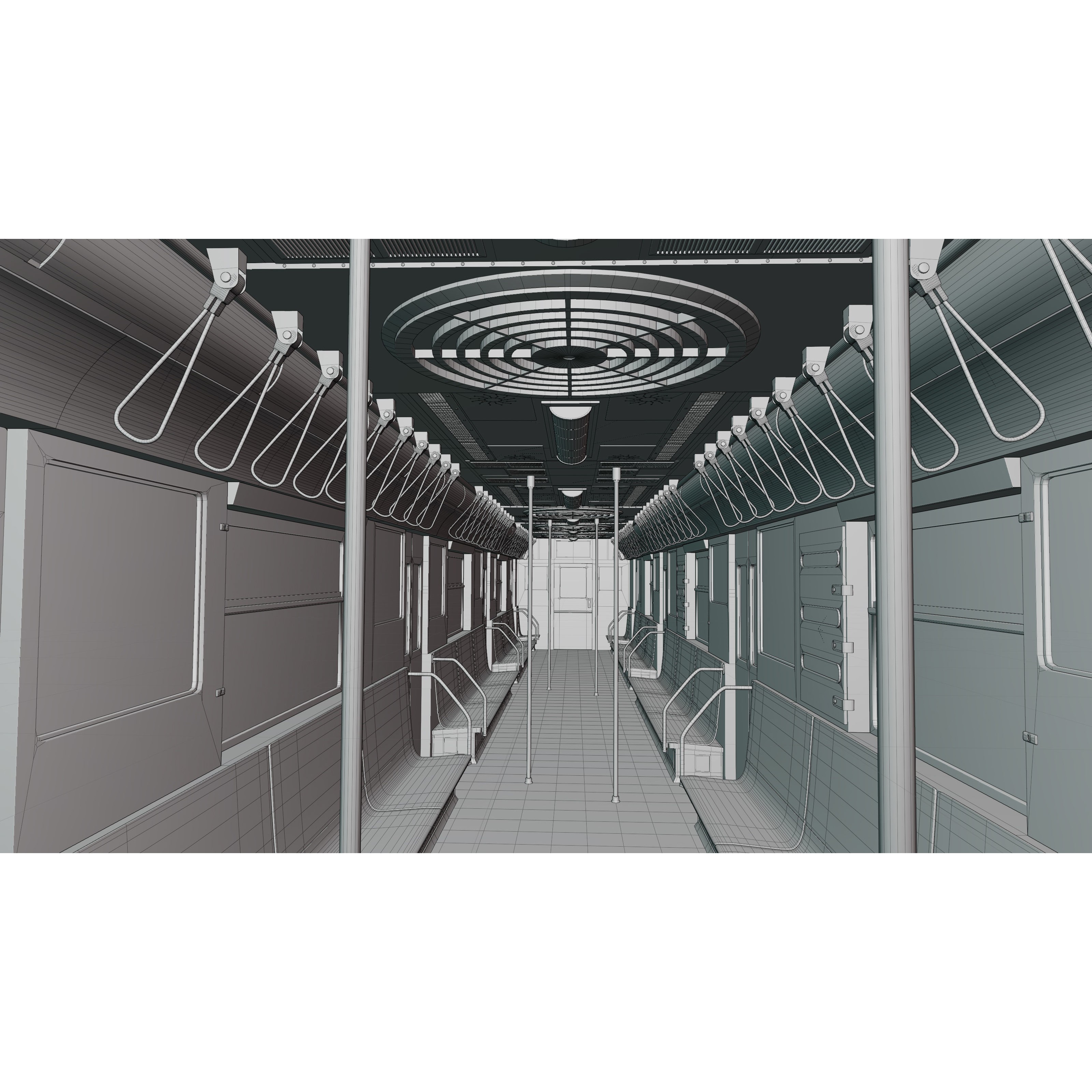 NYC Subway Car Interior 3D Model – 1970s Style, Low-Poly, Blender - View 30