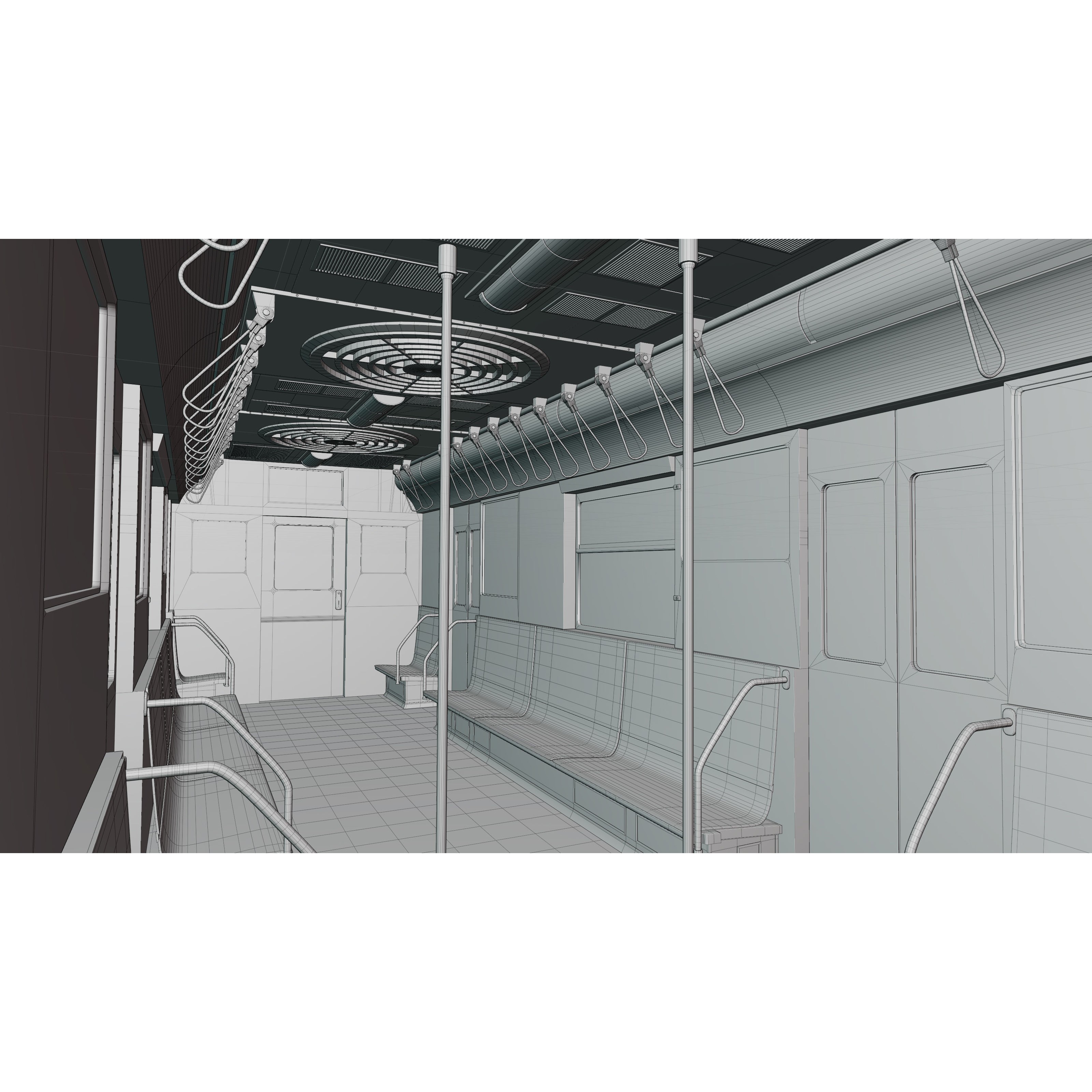 NYC Subway Car Interior 3D Model – 1970s Style, Low-Poly, Blender - View 31