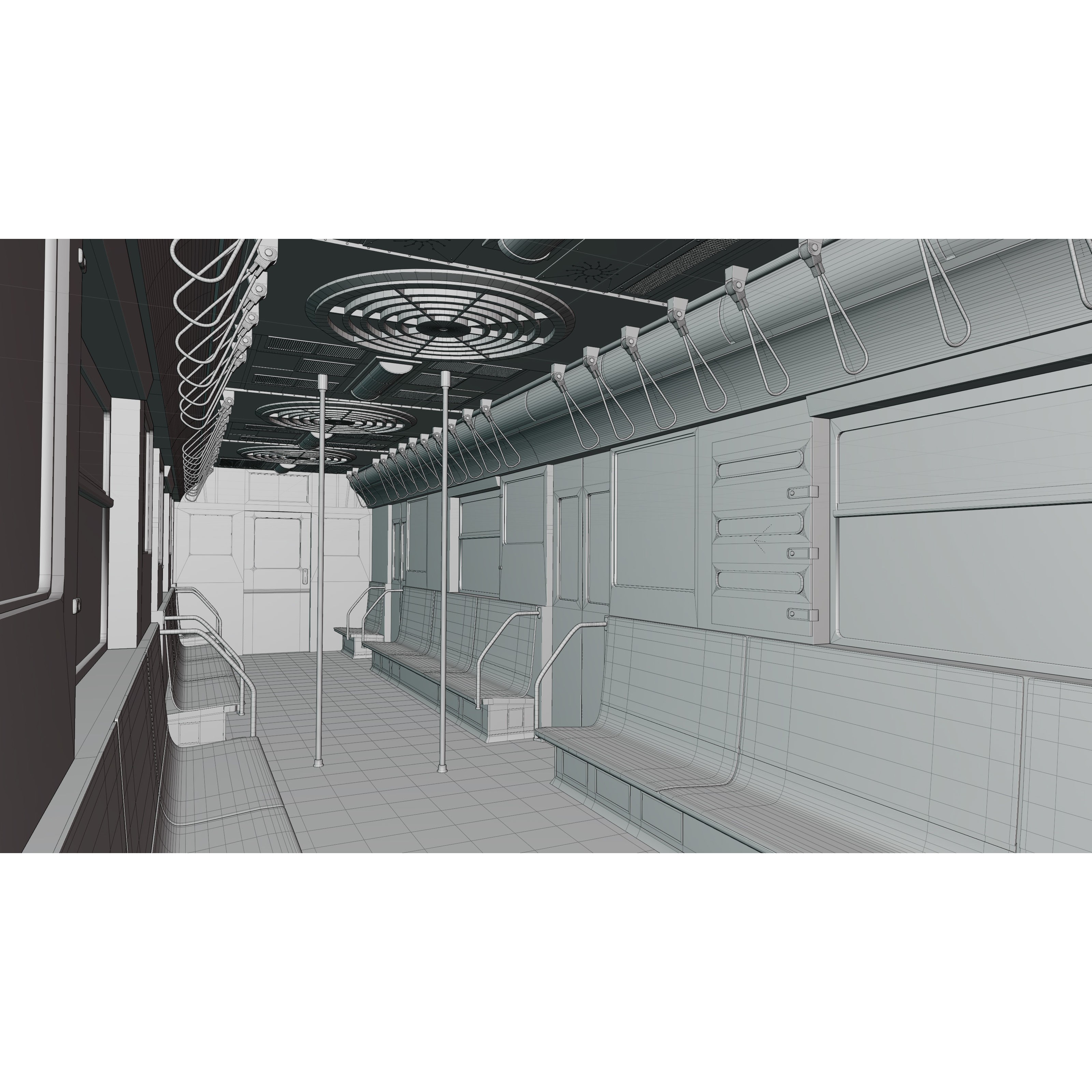 NYC Subway Car Interior 3D Model – 1970s Style, Low-Poly, Blender - View 32