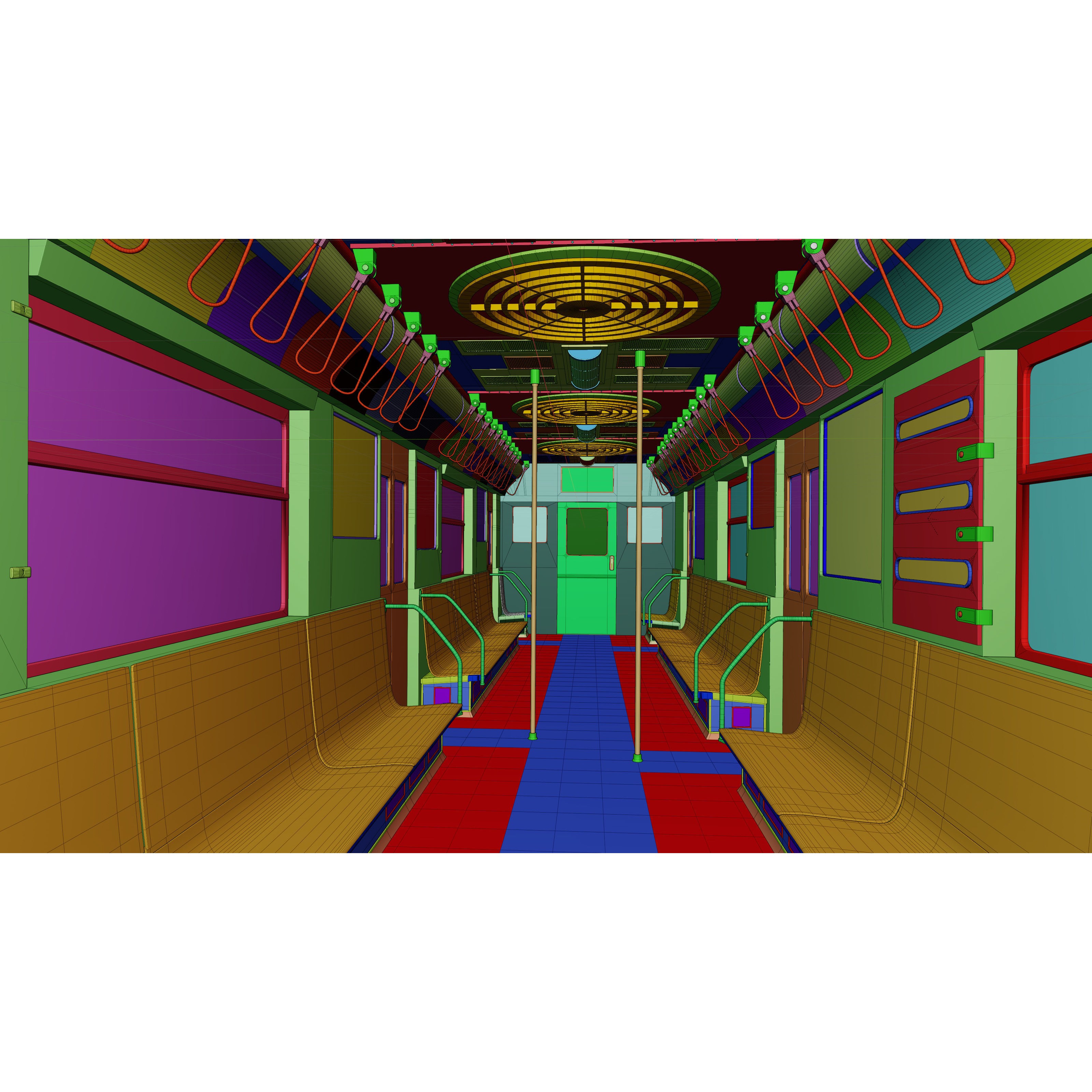 NYC Subway Car Interior 3D Model – 1970s Style, Low-Poly, Blender - View 33