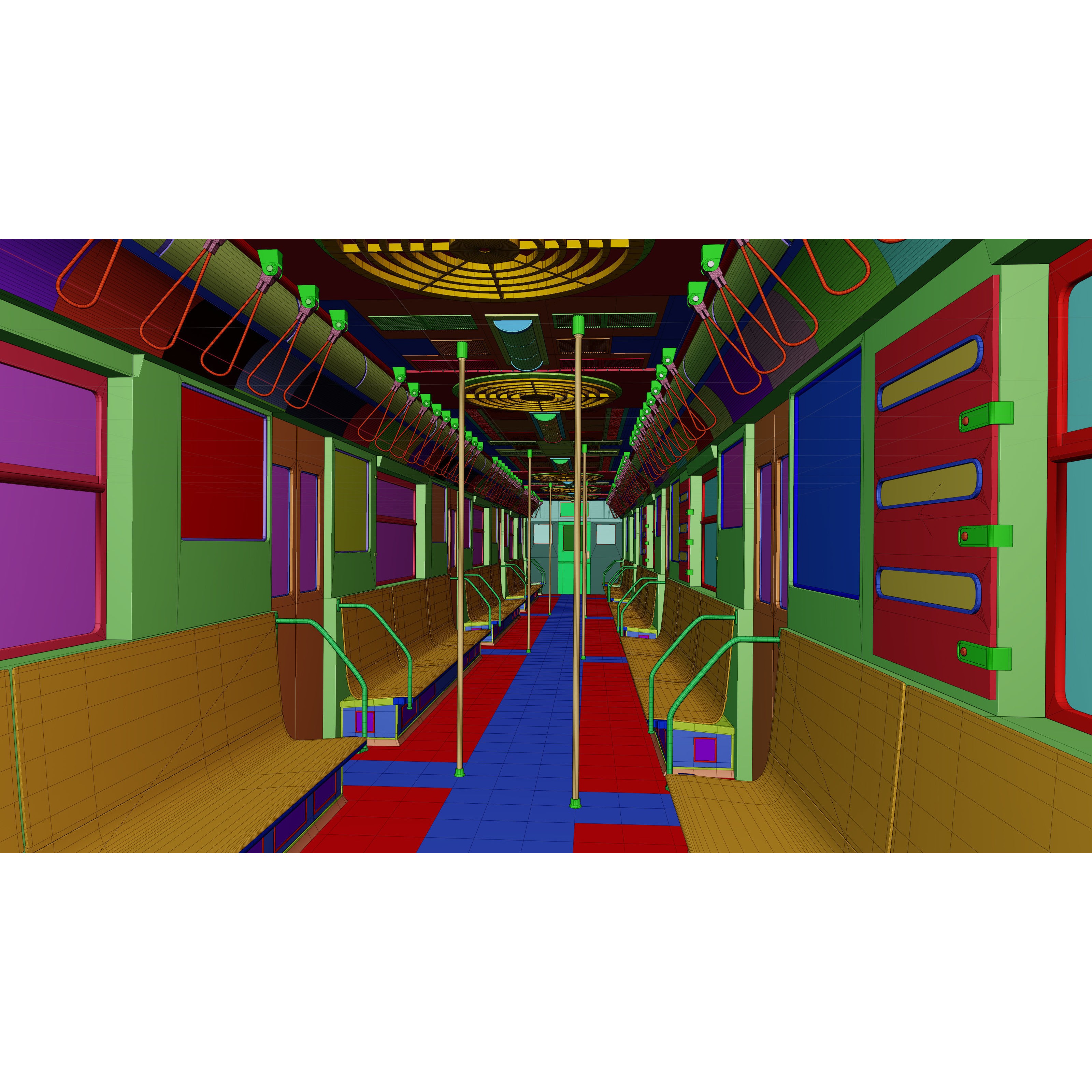 NYC Subway Car Interior 3D Model – 1970s Style, Low-Poly, Blender - View 35