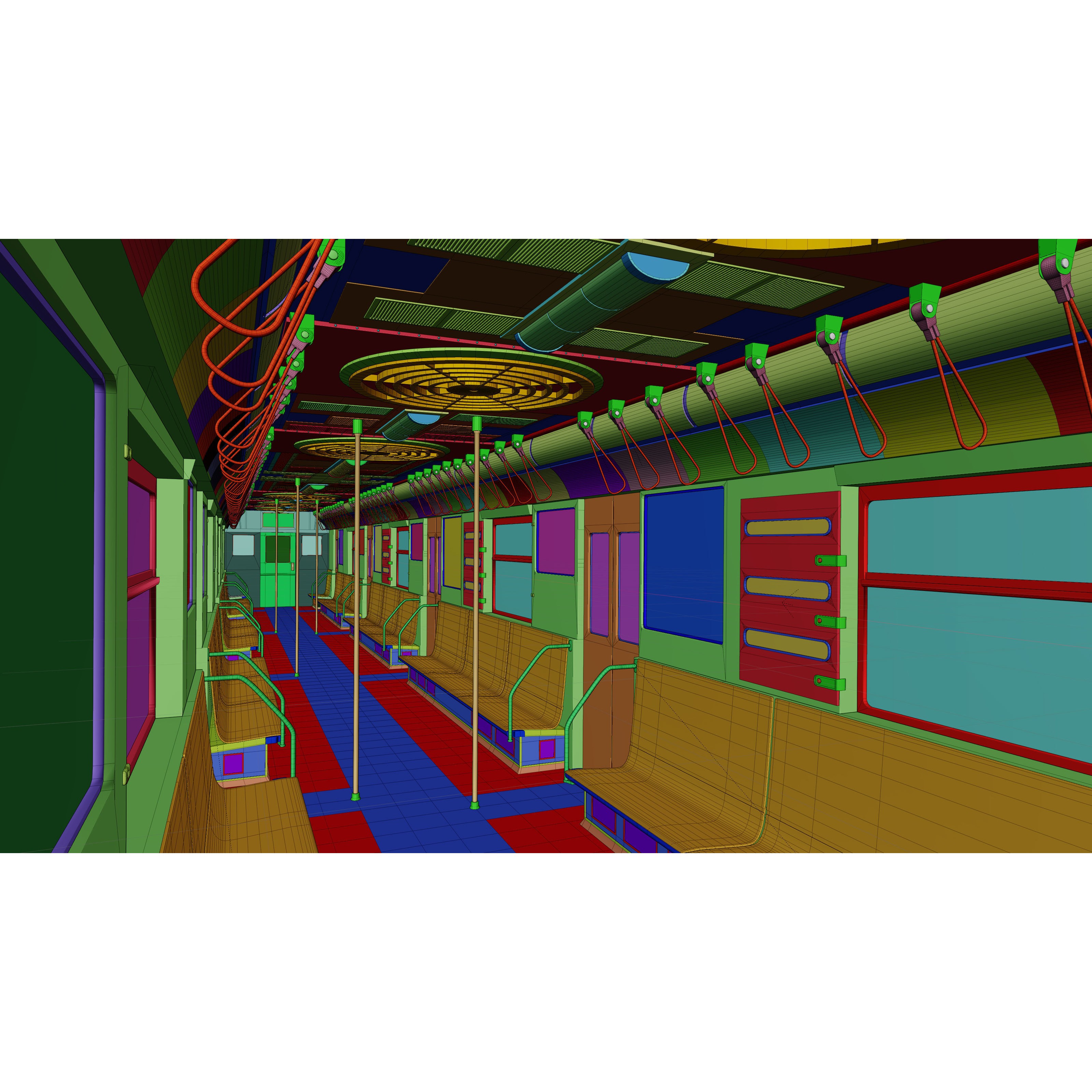 NYC Subway Car Interior 3D Model – 1970s Style, Low-Poly, Blender - View 36