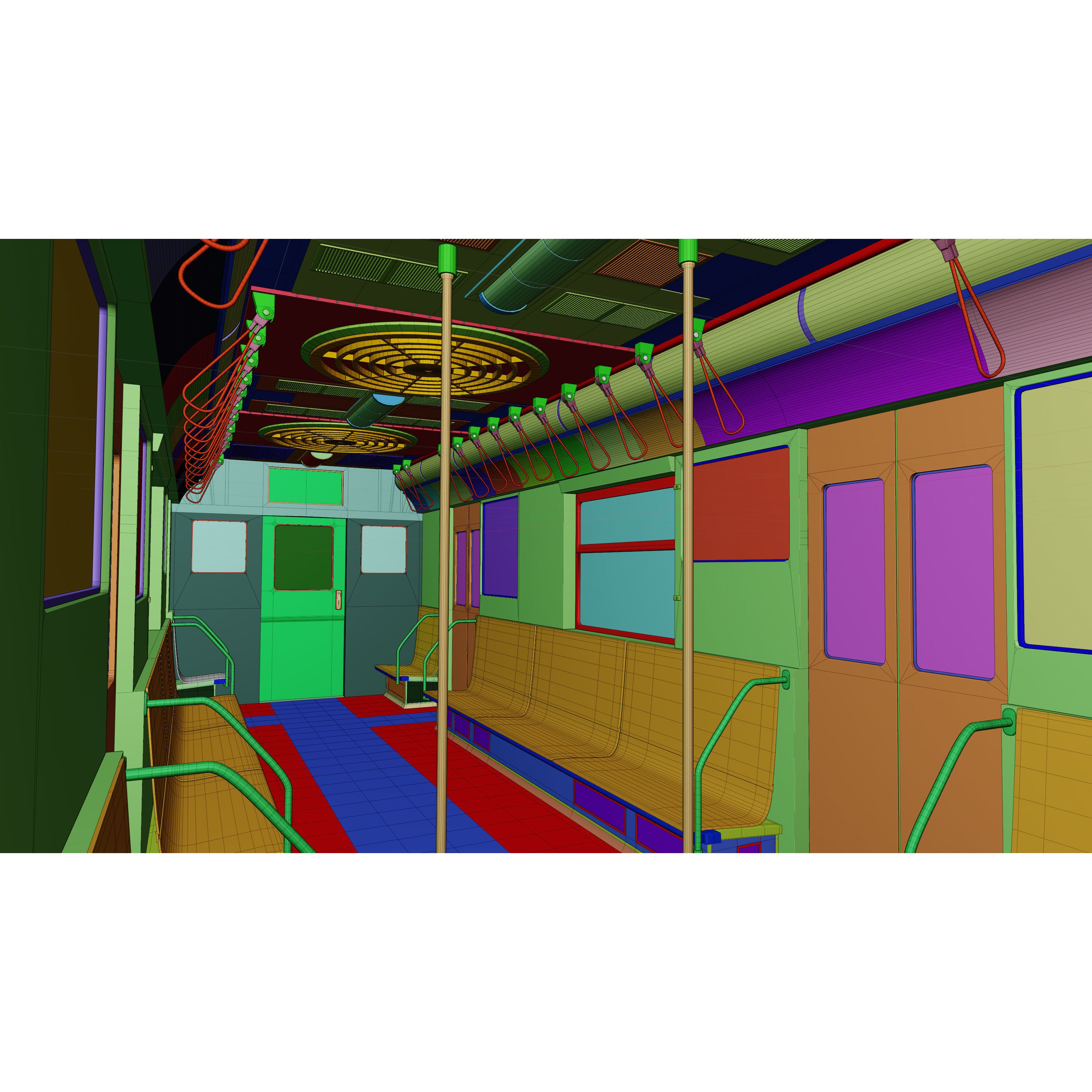 NYC Subway Car Interior 3D Model – 1970s Style, Low-Poly, Blender - View 37