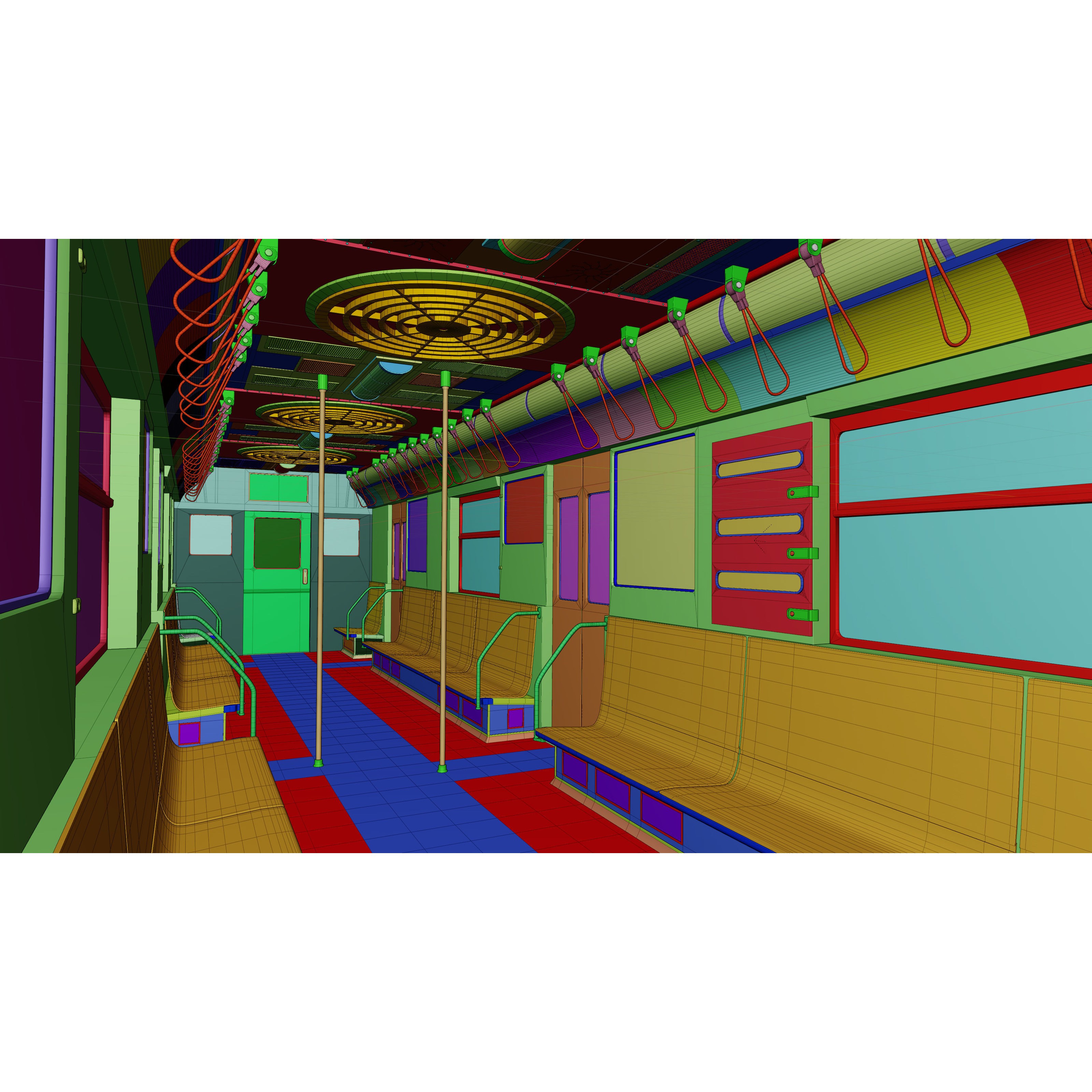 NYC Subway Car Interior 3D Model – 1970s Style, Low-Poly, Blender - View 38